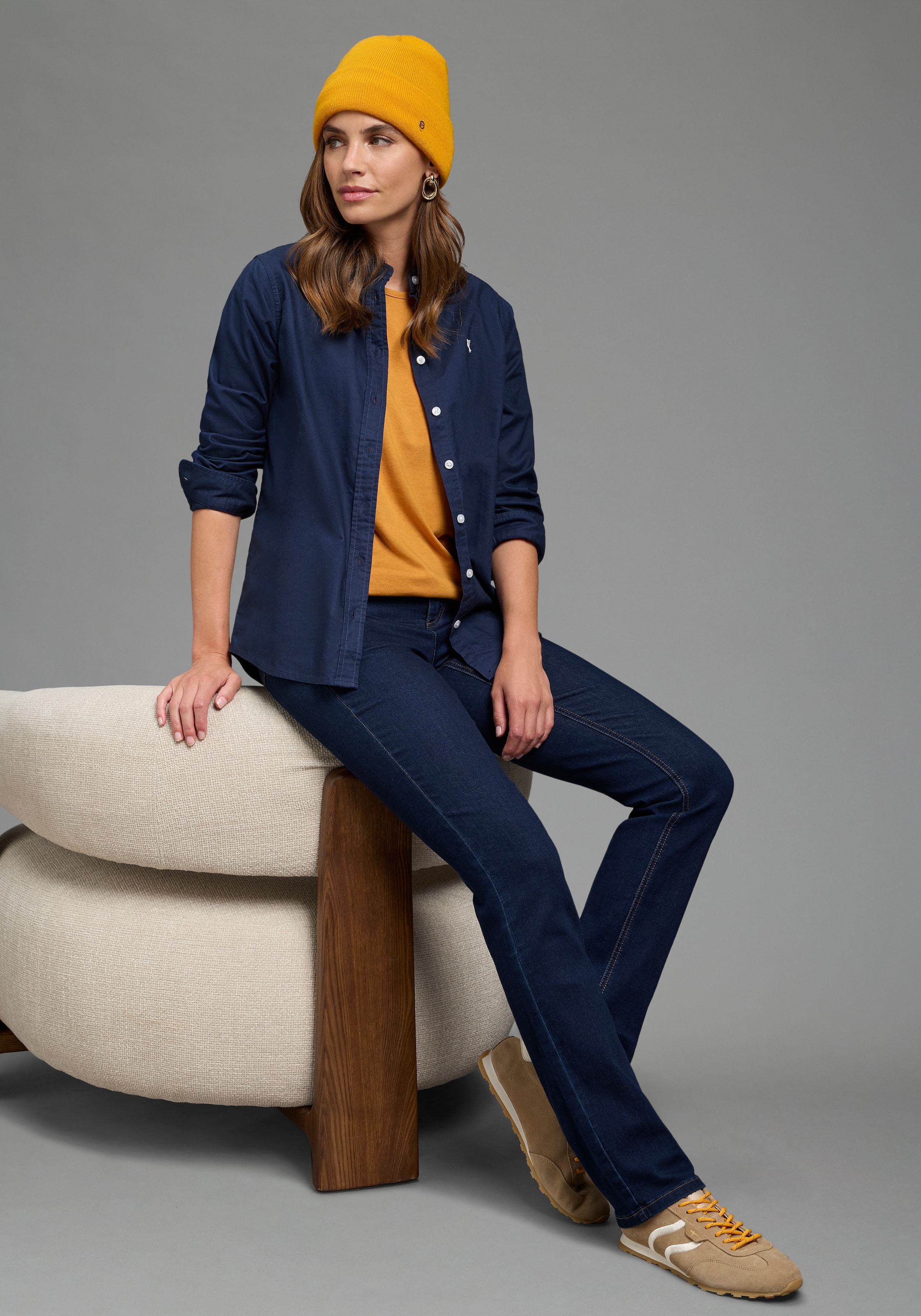Laura Scott Klassische Bluse Basic-Stil, aus Baumwolle, unifarben, mit Knöpfen, mit Markenlabel