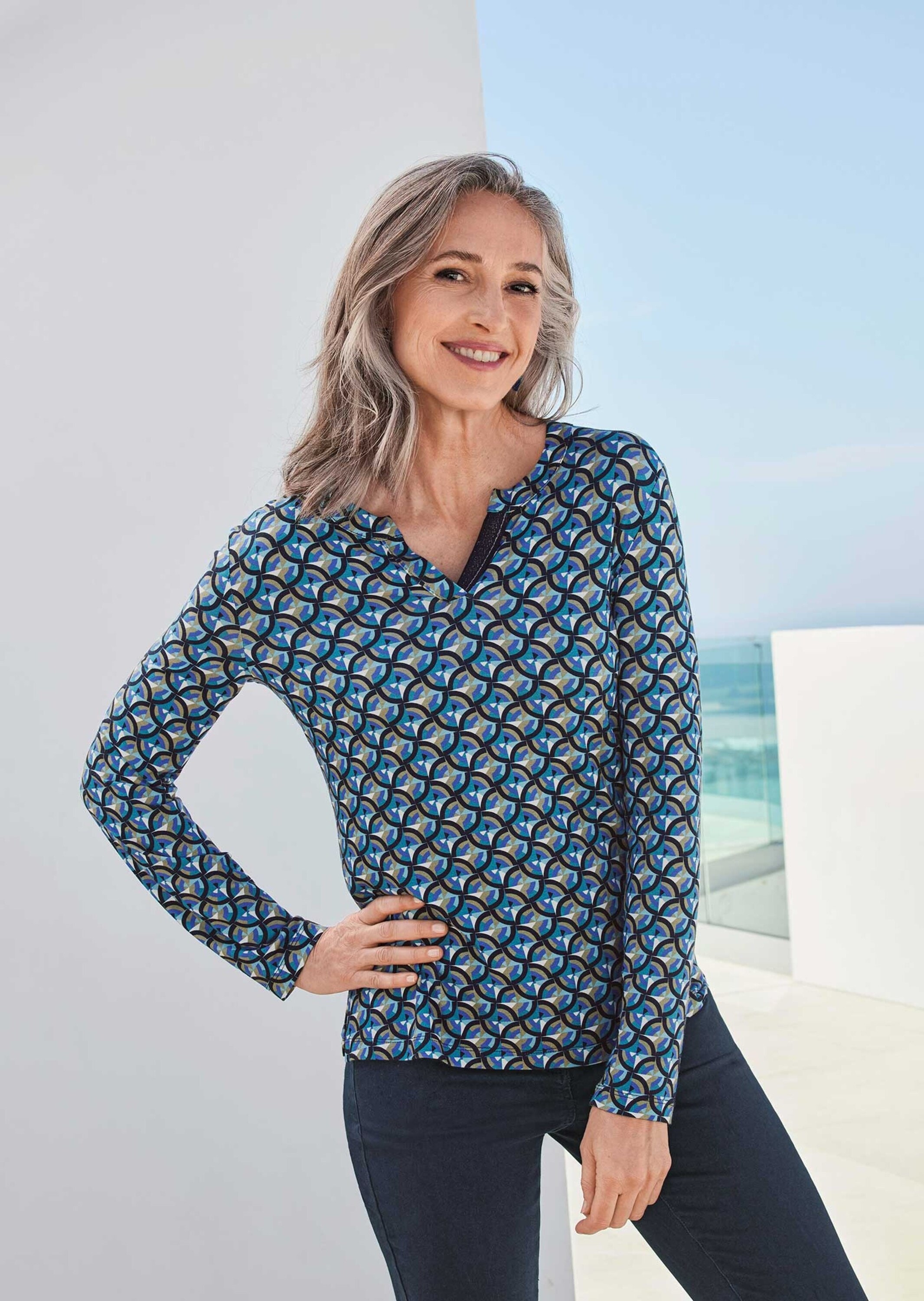 GOLDNER Longpullover »Weiche Jerseybluse mit wundervollem Druck« Ohne