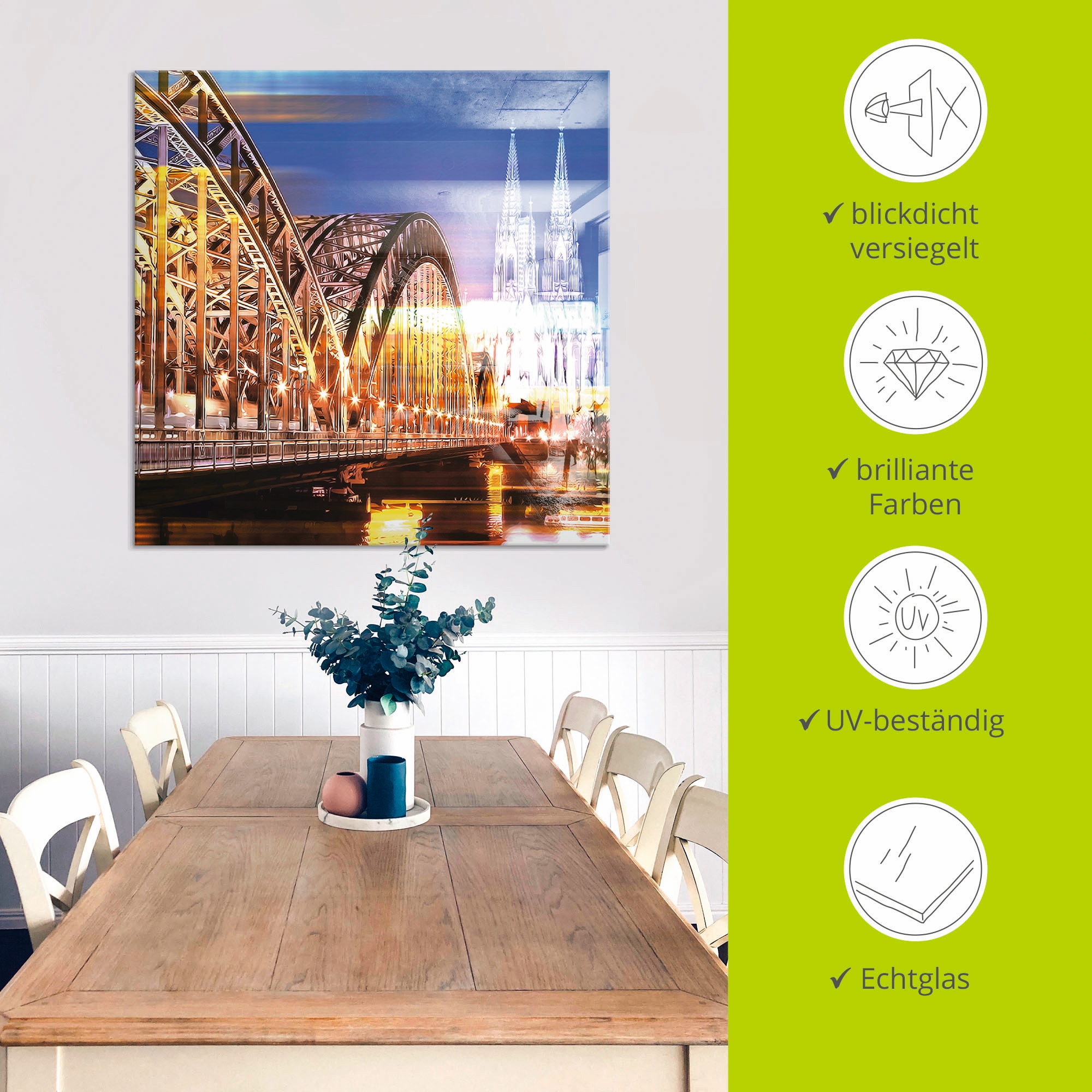 Artland Glasbild »Köln Skyline Abstrakte Collage 10« Brücken 1 Stk. tlg. in verschiedenen Größen