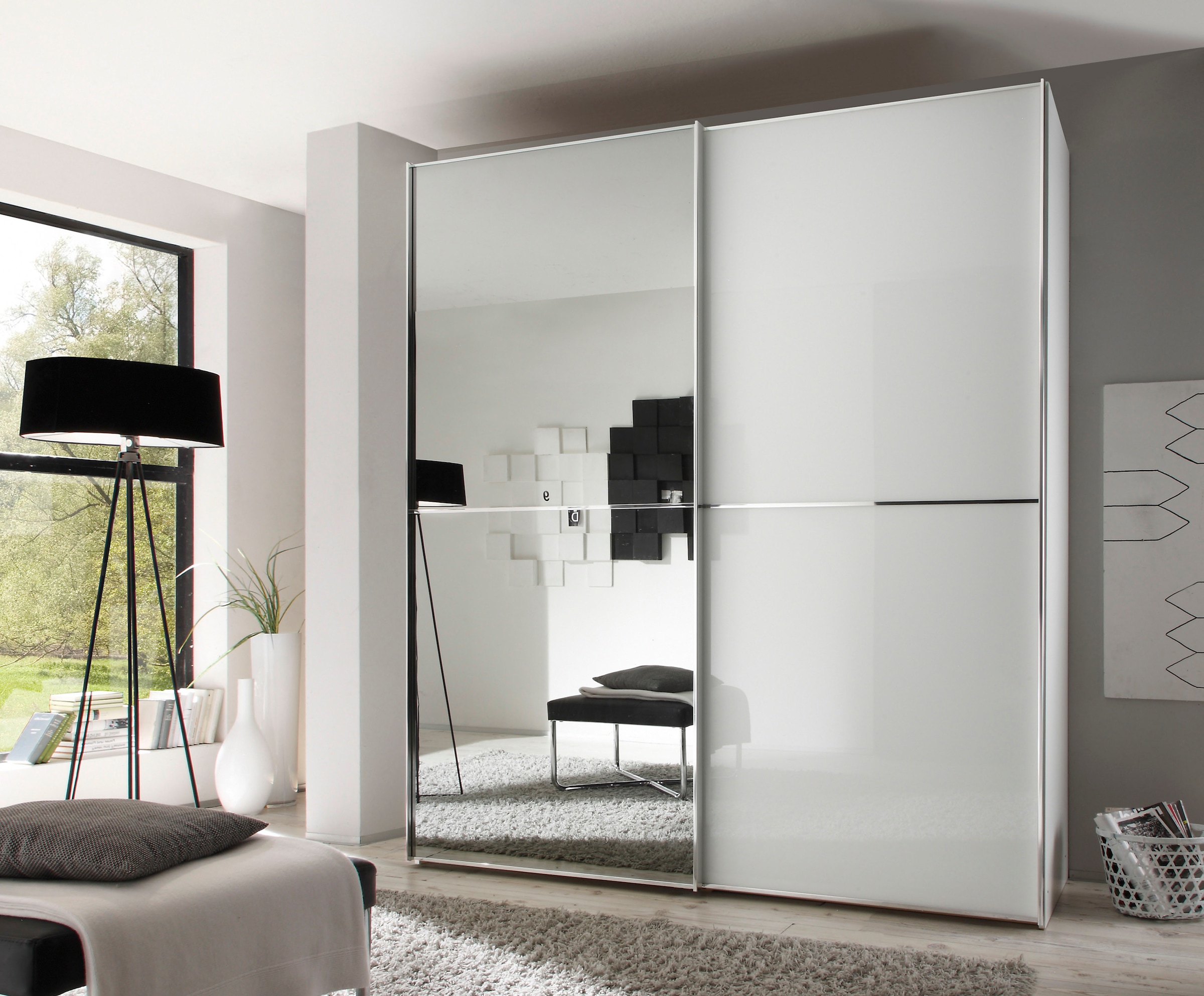 STAUD Schwebetürenschrank »Sinfonie Plus, edles Design in hochwertiger Qualität, Made in Germany« Glas und Spiegel-Frontkombination mit vier Ausstattungsvarianten