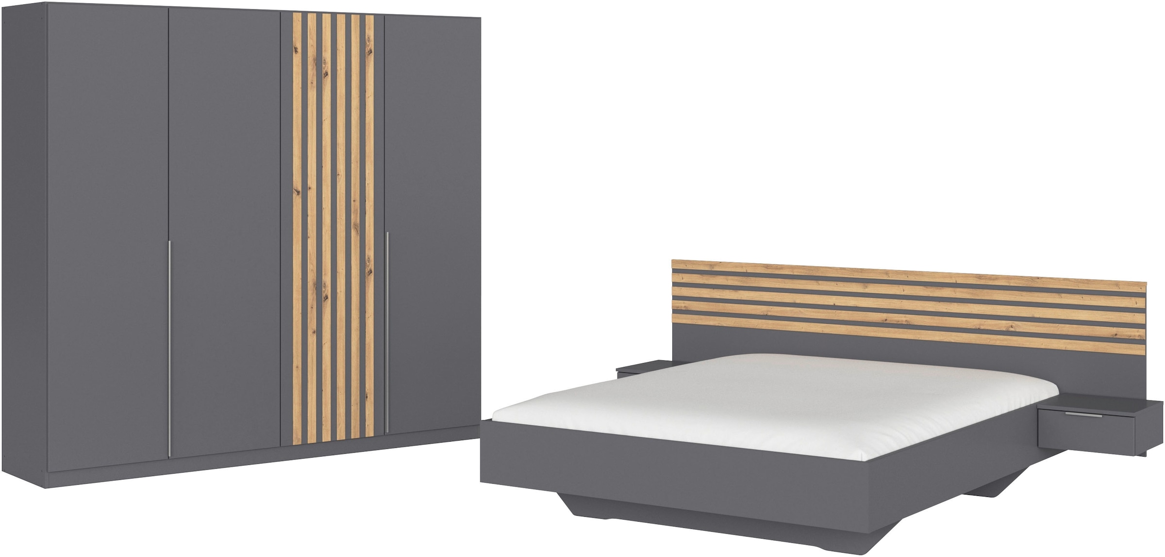 rauch Schlafzimmer-Set »Komplettzimmer Komplett Set Schrank 226 cm Bett 160/180 cm LAMELLA« Set, 3 verschiedene Ausstattungen, inkl. SOFT-CLOSE, 4 tlg. tlg.