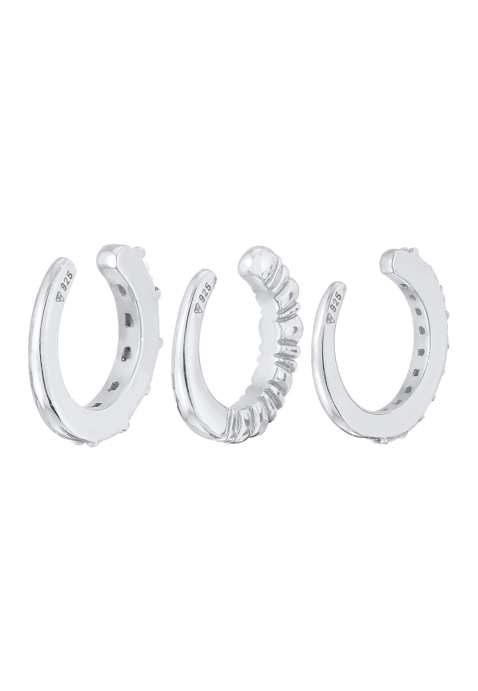 Elli Premium Paar Ohrklemmen »Ohrringe Earcuff Geo Zirkonia Riffel 3er Set 925 Silber«