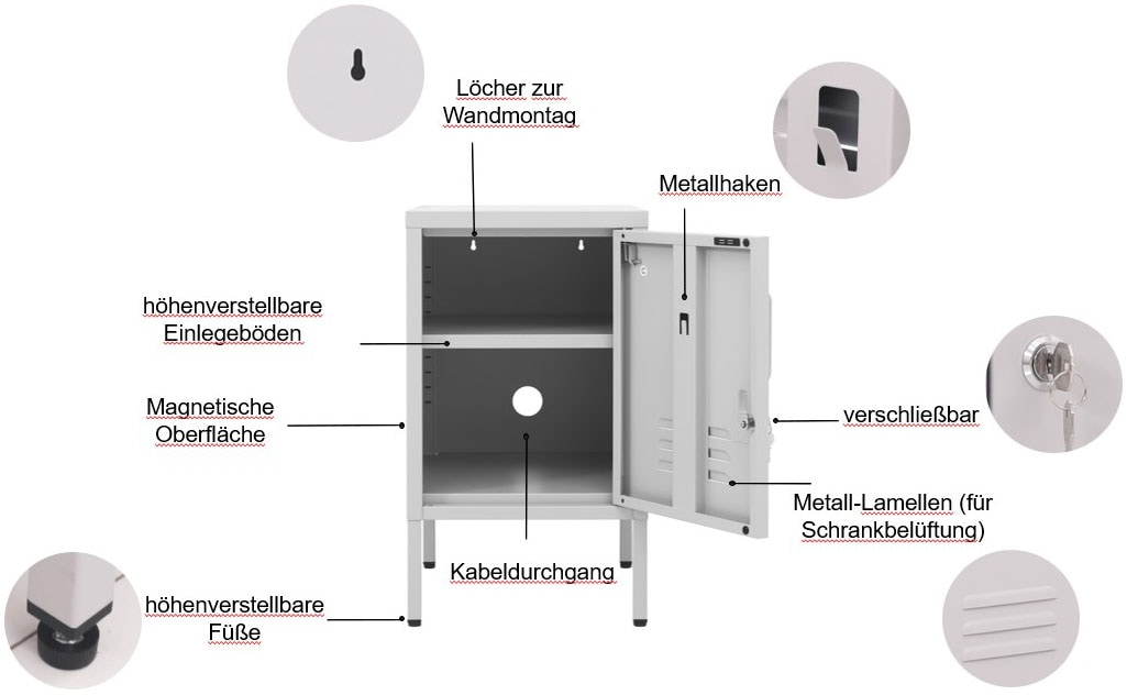 OTTO home Nachtkommode »Nachttisch Nachtkonsole Beistelltisch Metallschrank Siena« in 4 Farben aus Metall Stahlschrank Bestseller,  in der Höhe verstellbar, abschließbar
