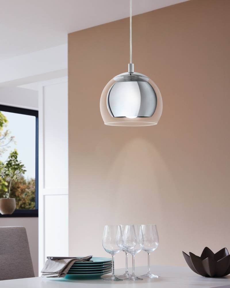 EGLO Hängeleuchte »ROCAMAR«, 1 flammig, Leuchtmittel E27 | ohne Leuchtmittel, Hängelampe aus Metall in Chrom und Glas in Klar, Esstischlampe, E27