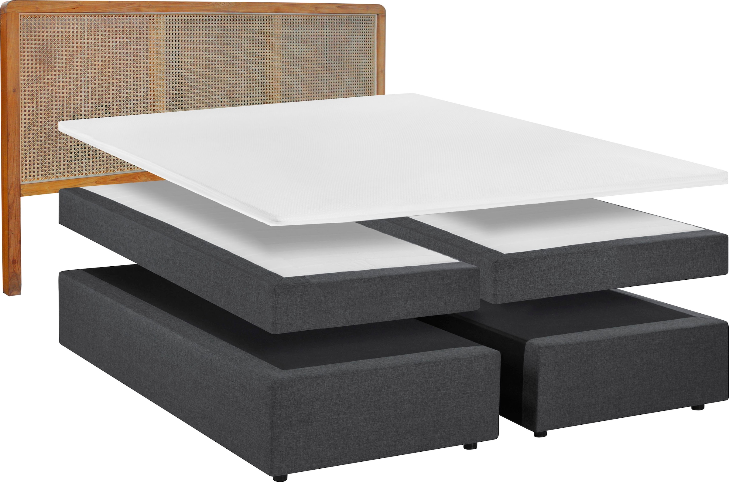 SIT Boxspringbett, Mit Rattan-Kopfteil