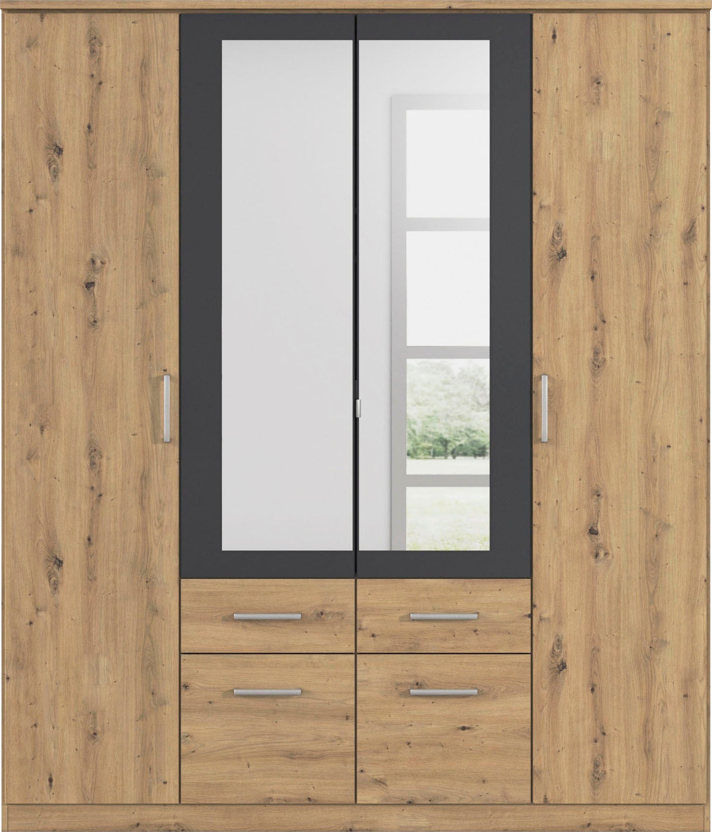 rauch Kleiderschrank »Drehtürenschrank Schrank Garderobe BURANO« mit Schubladen und Spiegelumrandung in Farbabsetzung MADE IN GERMANY