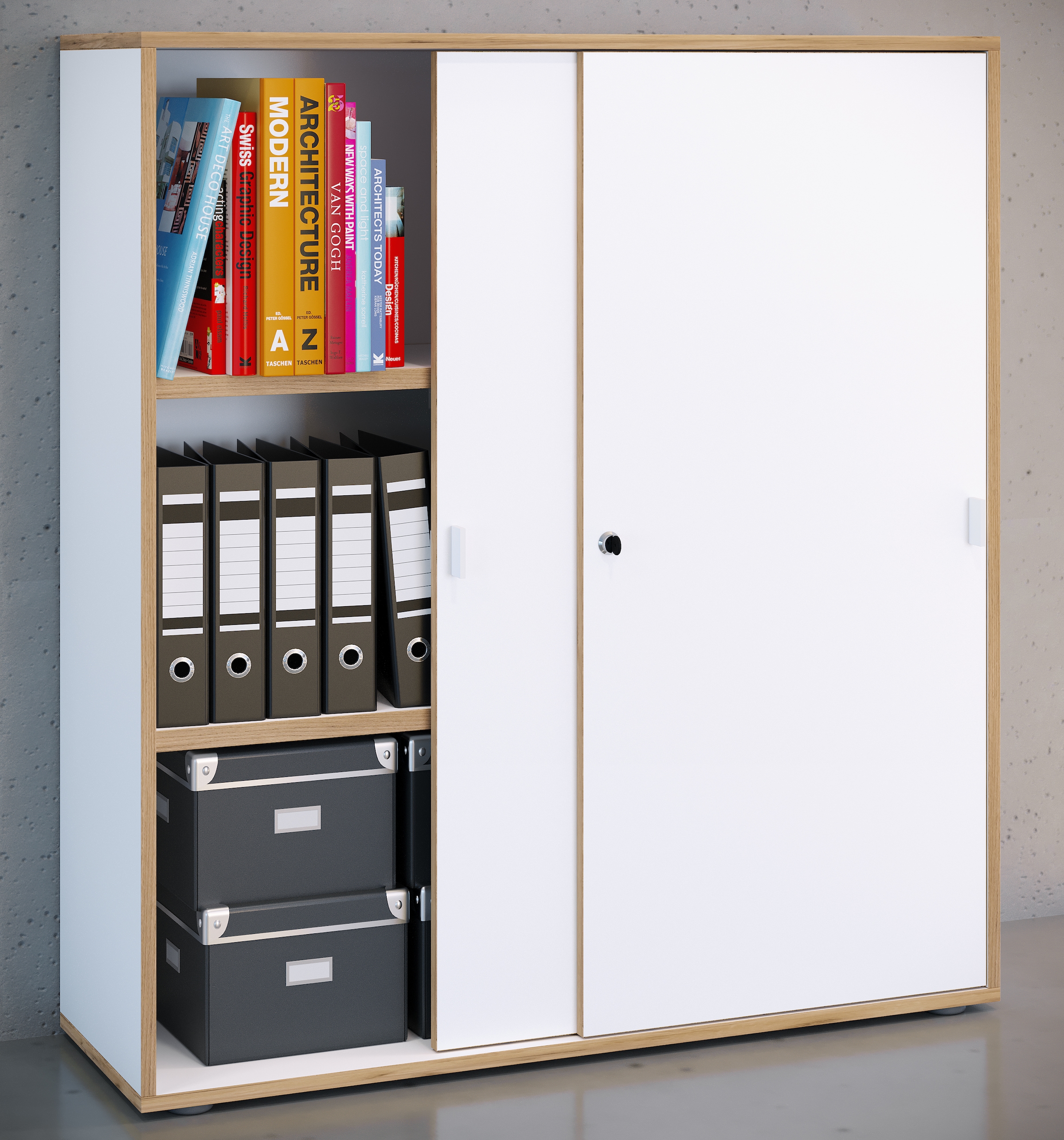 VCM Aktenschrank »VCM Büroschrank mit 3 Fächern | moderner Aktenschrank mit Schiebetüren | Maße ca. H. 110 x B. 100 x T. 37 cm¿ Salia 3-Fach«, (1 St.)