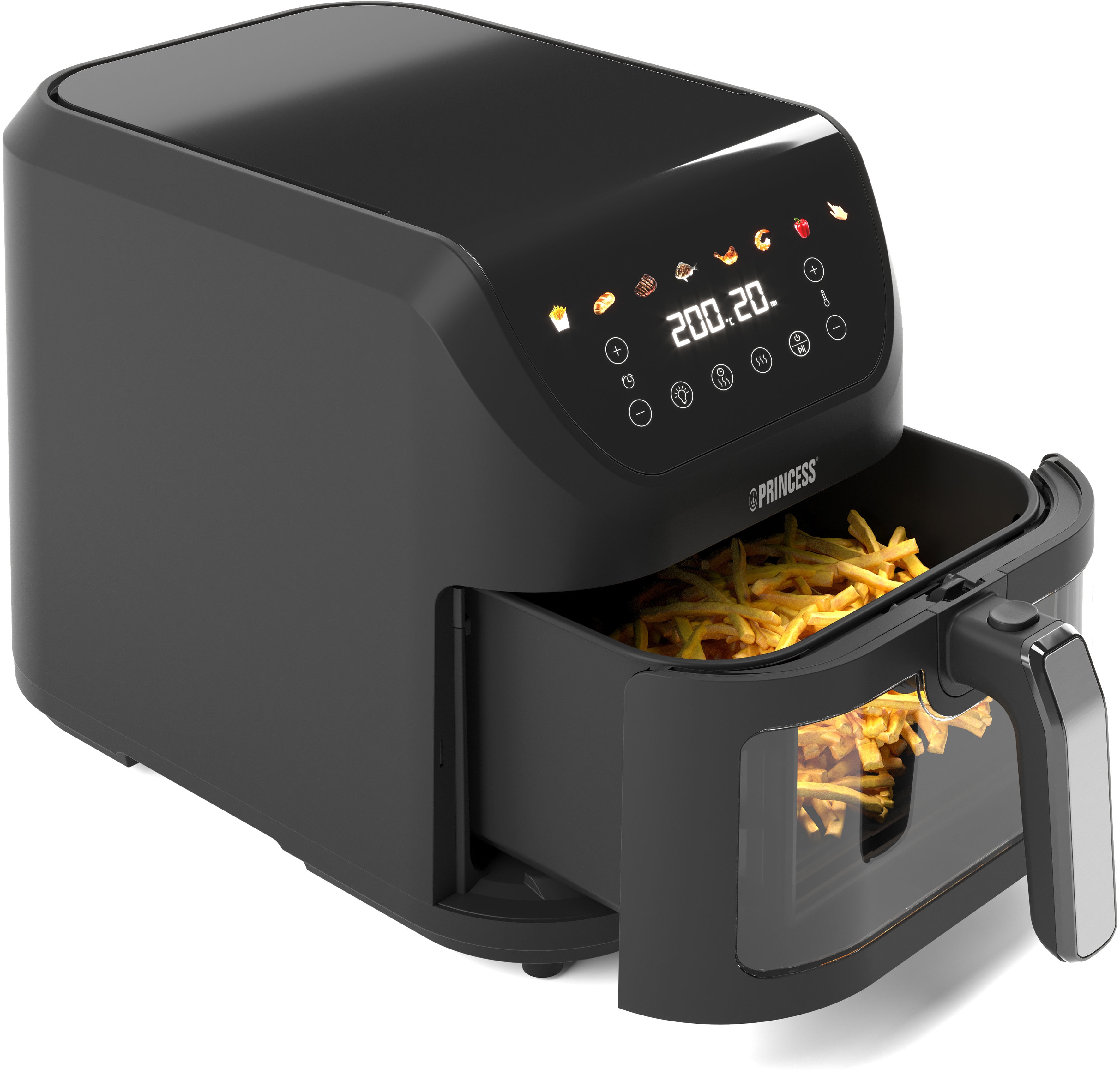 Princess Heißluftfritteuse »182258 SlimFry Airfryer« 2000 W 8 L, platzsparendes Design, fettfreie Kochtechn., 8 Progr., 55dB leise in schwarz