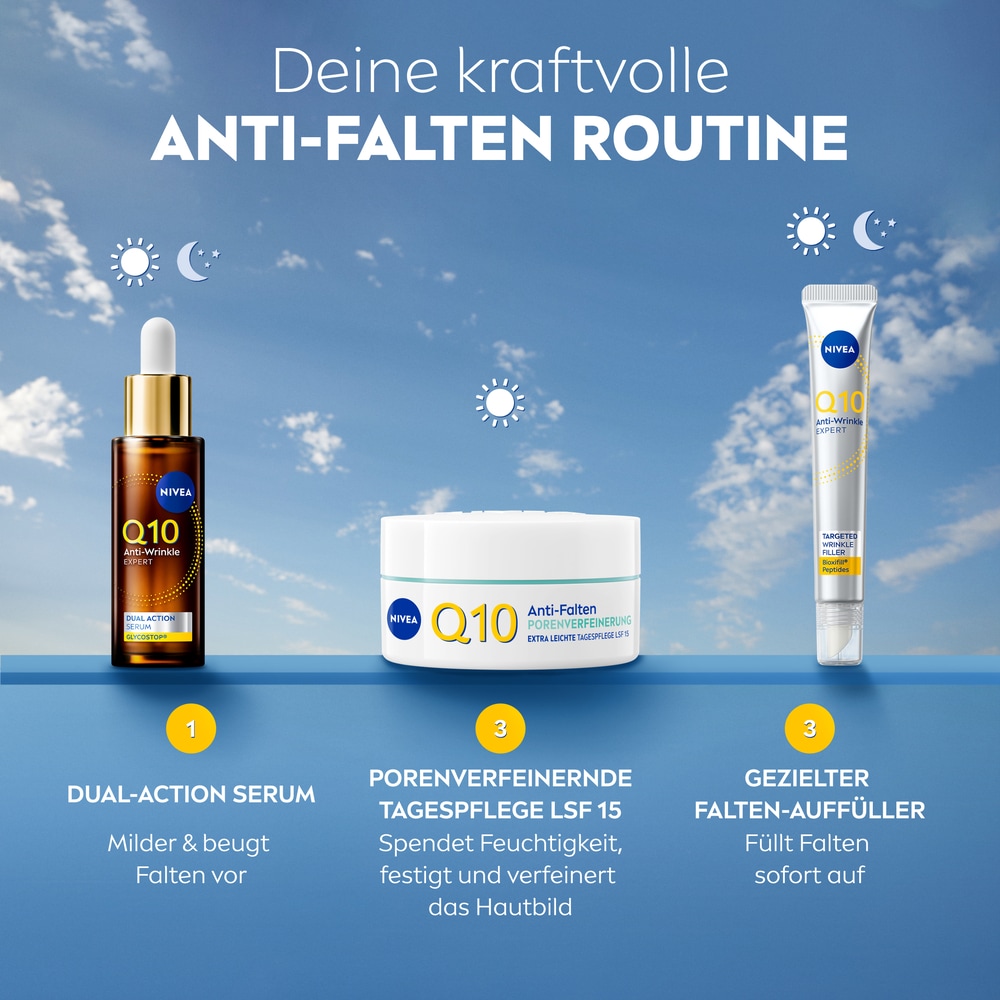 Nivea Tagescreme »Q10 ANTI-FALTEN PORENVERFEINERUNG TAGESPFLEGE LSF 15« reduziert Falten und strafft die Haut fühlbar
