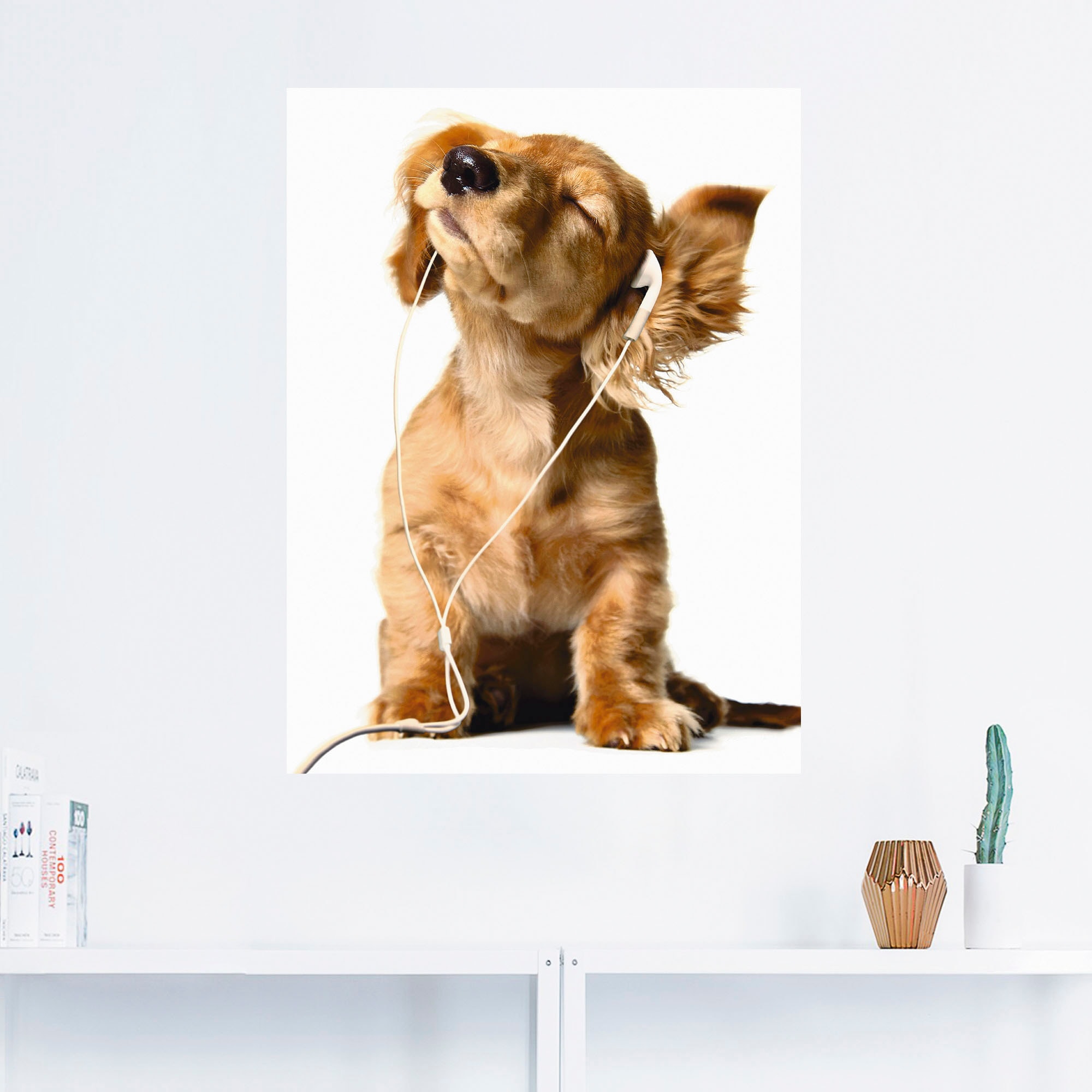 Artland Wandbild »Junger Hund hört Musik über Kopfhörer«, Haustiere, (1 St.), als Leinwandbild, Poster, Wandaufkleber in verschied. Größen