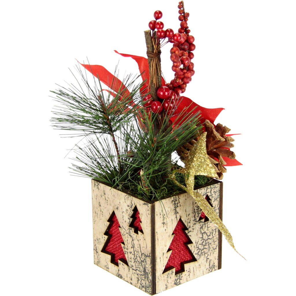 I.GE.A. Winterliche Kunstpflanze »Gesteck mit Poinsettia im Topf, Weihnachtsstern, Weihnachtsdeko,«