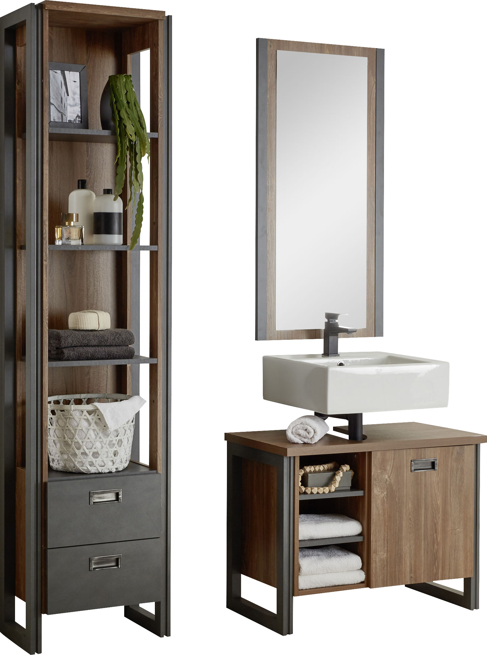 Home Affaire Badmöbel-Set »Detroit, Bad im Industrialdesign, 3-teiliges Badezimmer« Set, 3 Stk. tlg. in gelb