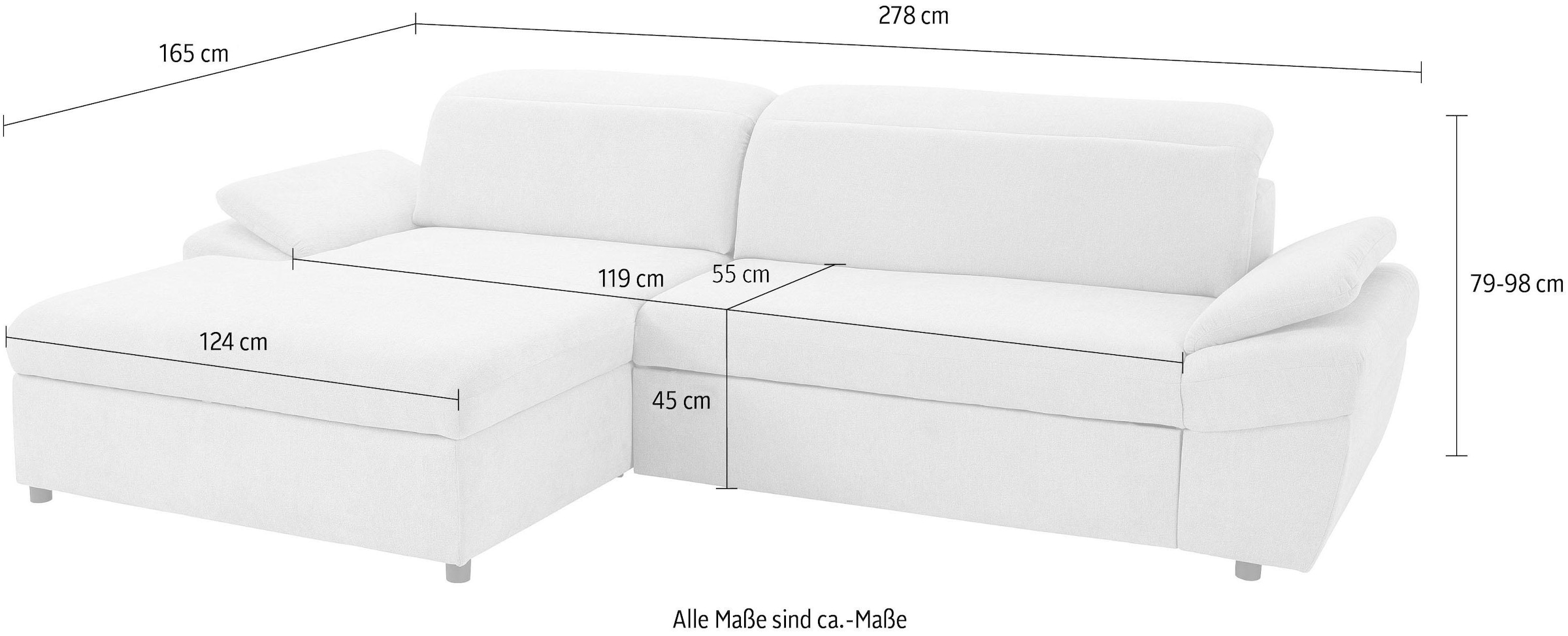 exxpo - sofa fashion Ecksofa »Kyoto, inkl. Kopfteil- und Armteilverstellung, hoher Sitzkomfort« wahlweise mit Bettfunktion und Bettkasten, hochwertige Bezüge, L-Form