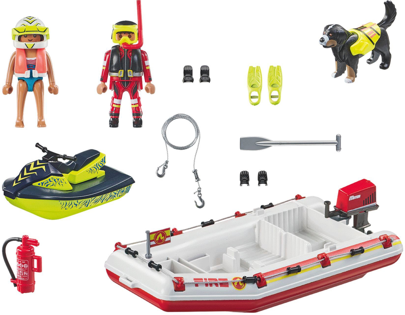 Playmobil® Konstruktions-Spielset »Feuerwehrboot mit Aqua Scooter (71464), Action Heroes«, (52 St.), Made in Germany