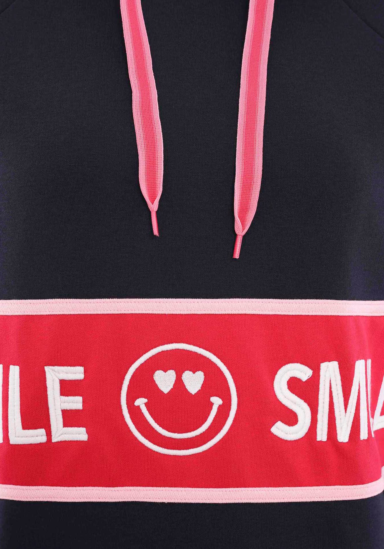 Zwillingsherz Sweatshirt, mit Kapuze, "Smile"-Print und Neonbändern