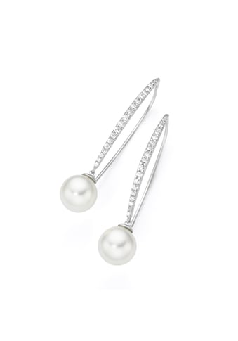 Perlenohrringe »Ohrhaken mit weißen Muschelkernperlen und Zirkonia, Silber 925«