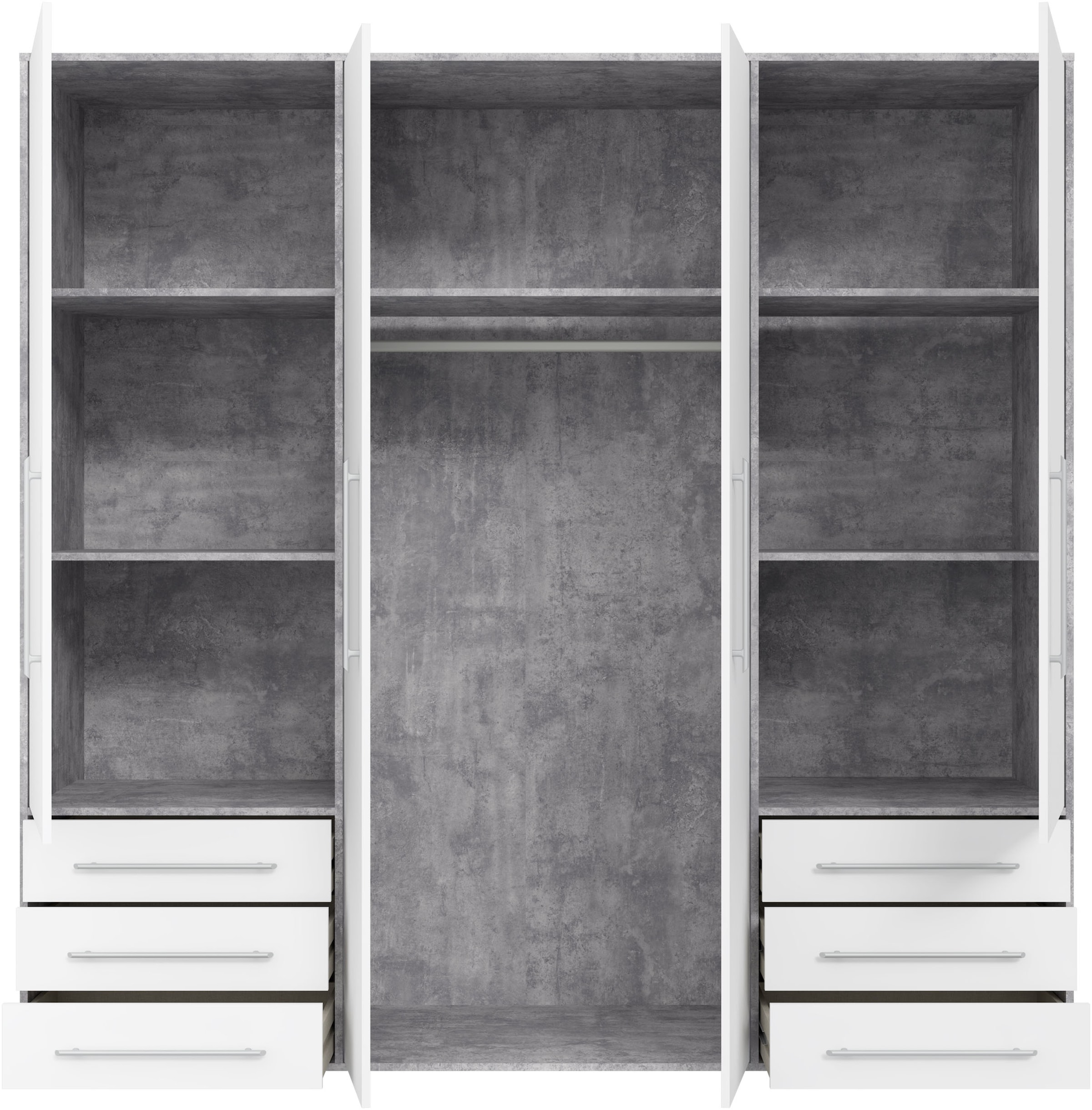 FORTE Drehtürenschrank »Kleiderschrank,zeitloses Design, 4 türig« viel Stauraum, Schubladen, Stangengriffe, Made in Europe