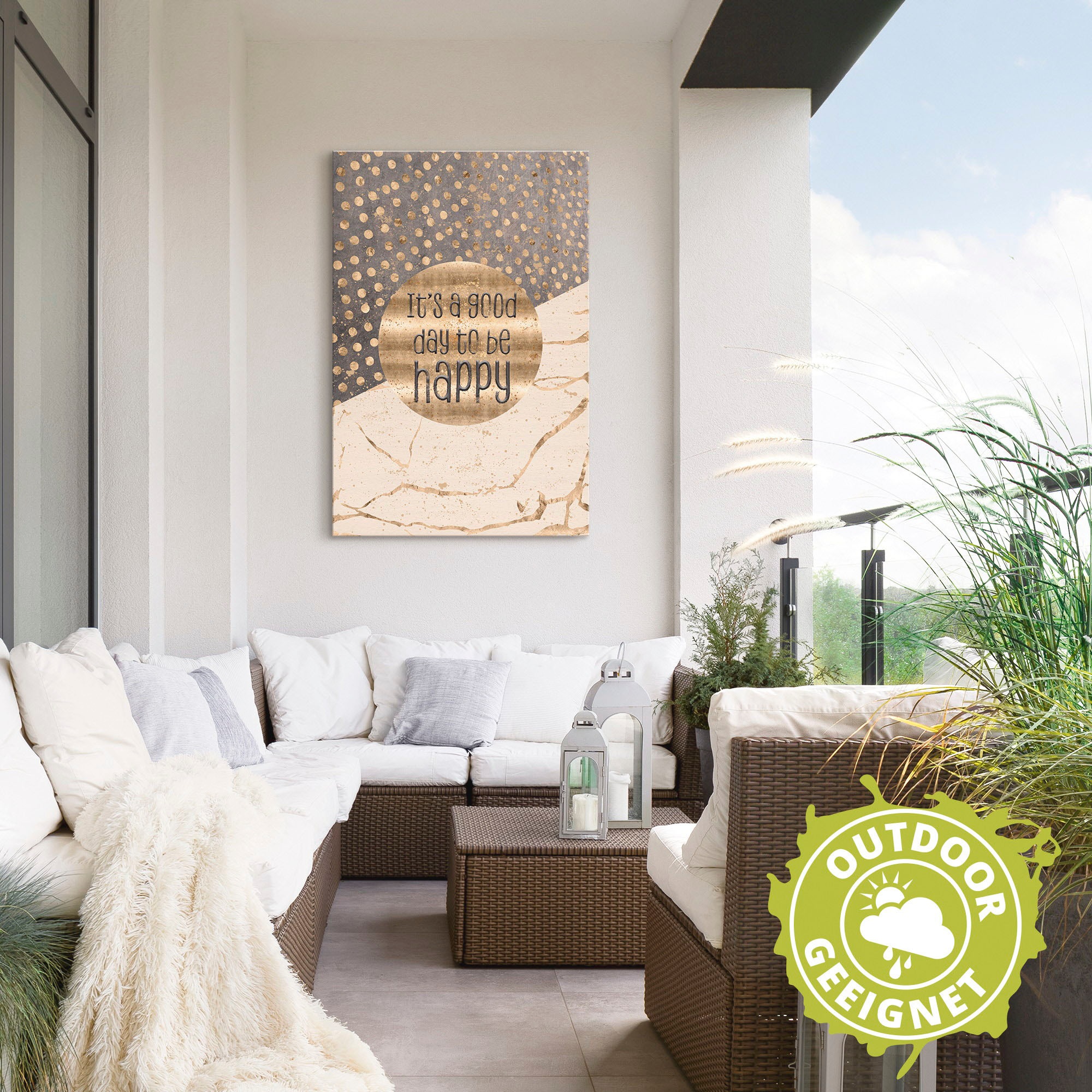 Artland Wandbild »Ein guter Tag um glücklich zu sein«, Sprüche & Texte, (1 St.), als Alubild, Outdoorbild, Leinwandbild, Poster, Wandaufkleber