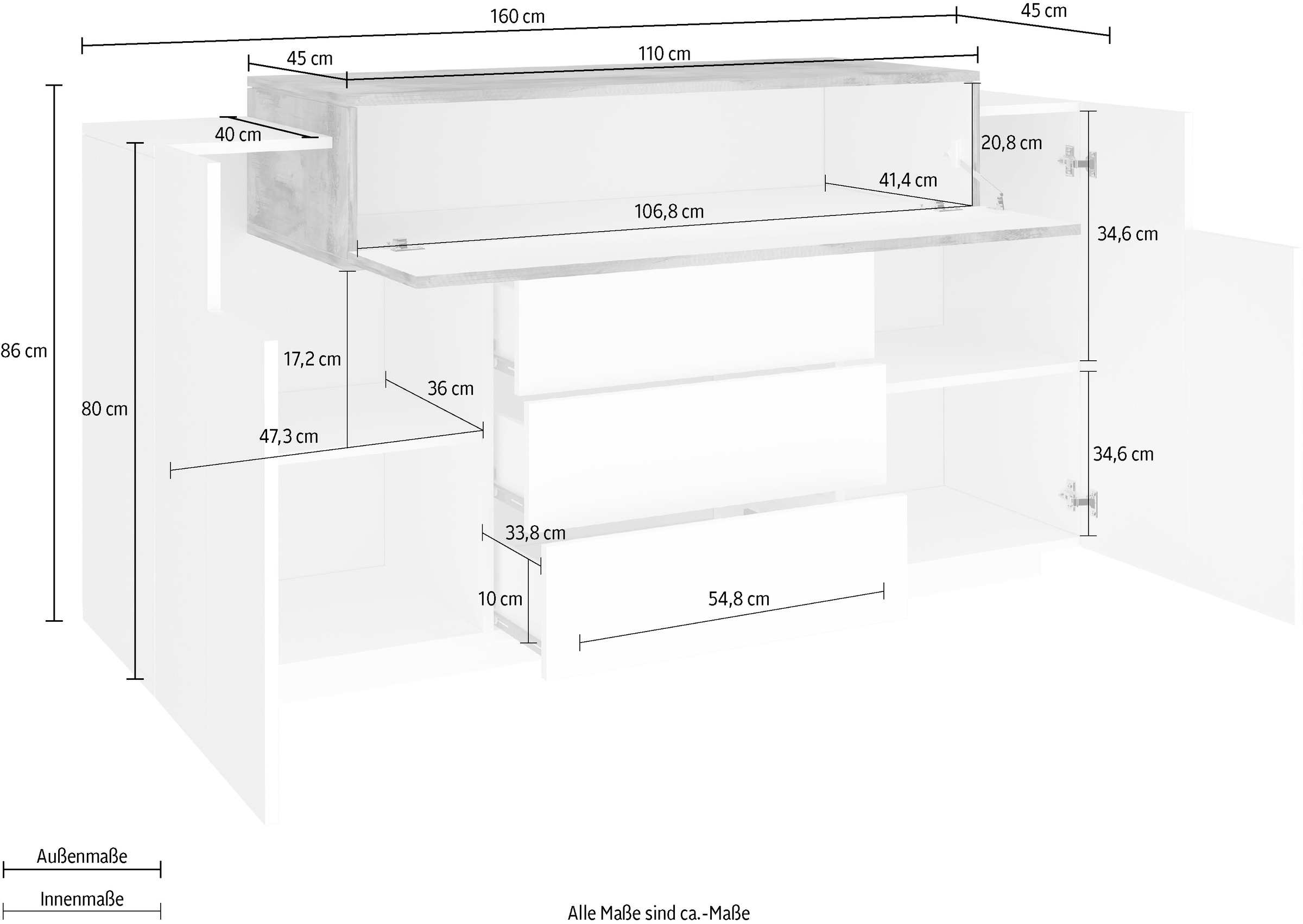 INOSIGN Kommode »Coro, Kommode, Schrank, Kredenz, grifflos«, 1 Klappe,2 Türen,3 Schubkästen Doppeltiefe Hochglanz Front Breite 160