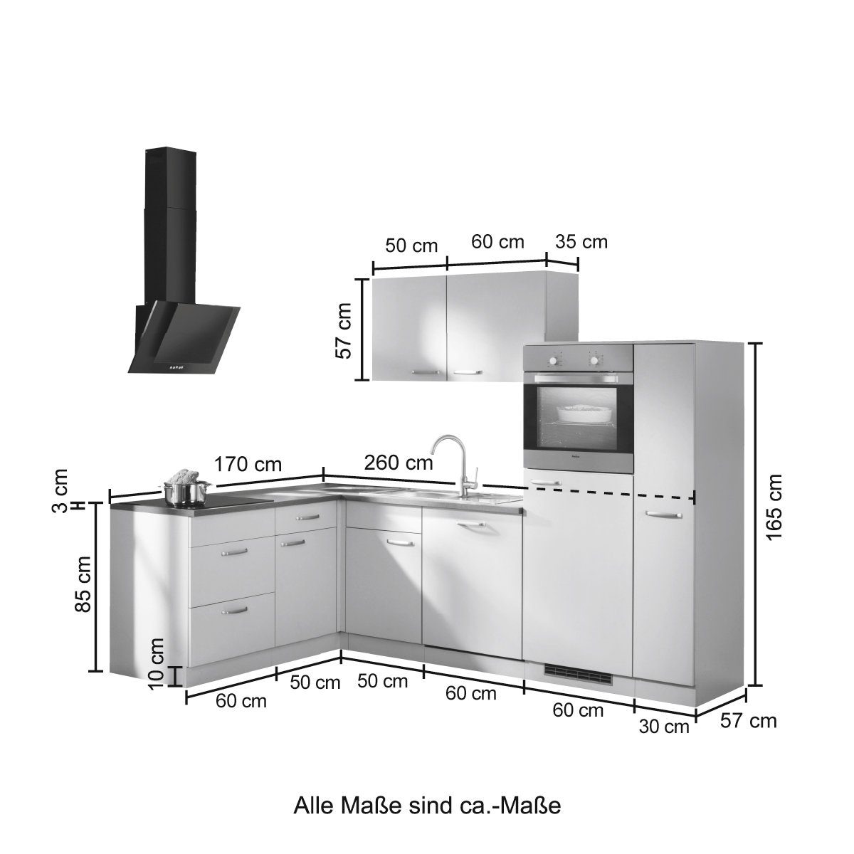 Küchen x wiho OTTO 260 170 cm mit Winkelküche E-Geräten, »Michigan«, bei