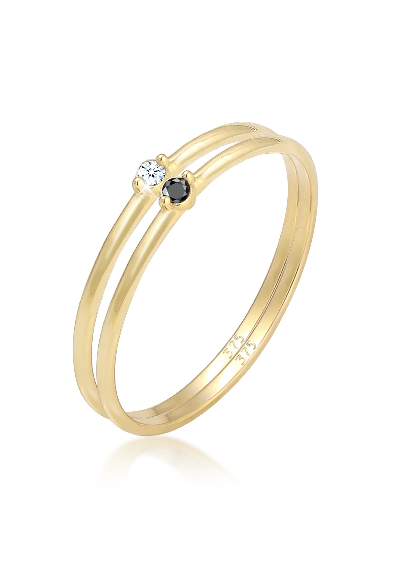 Elli DIAMONDS Trauring »Ring Solitär Schwarz Weiss Diamant (0.03 ct) 375 Gelbgold«