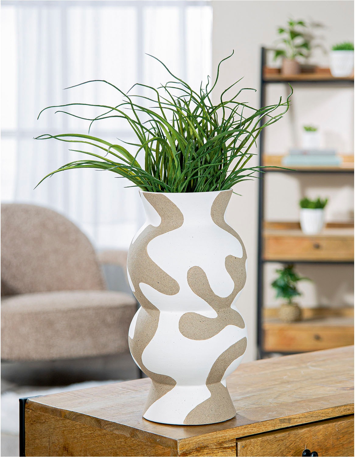 GILDE Tischvase »Vase rund Areno beige; weiß H. 35 cm«, (1 St.)