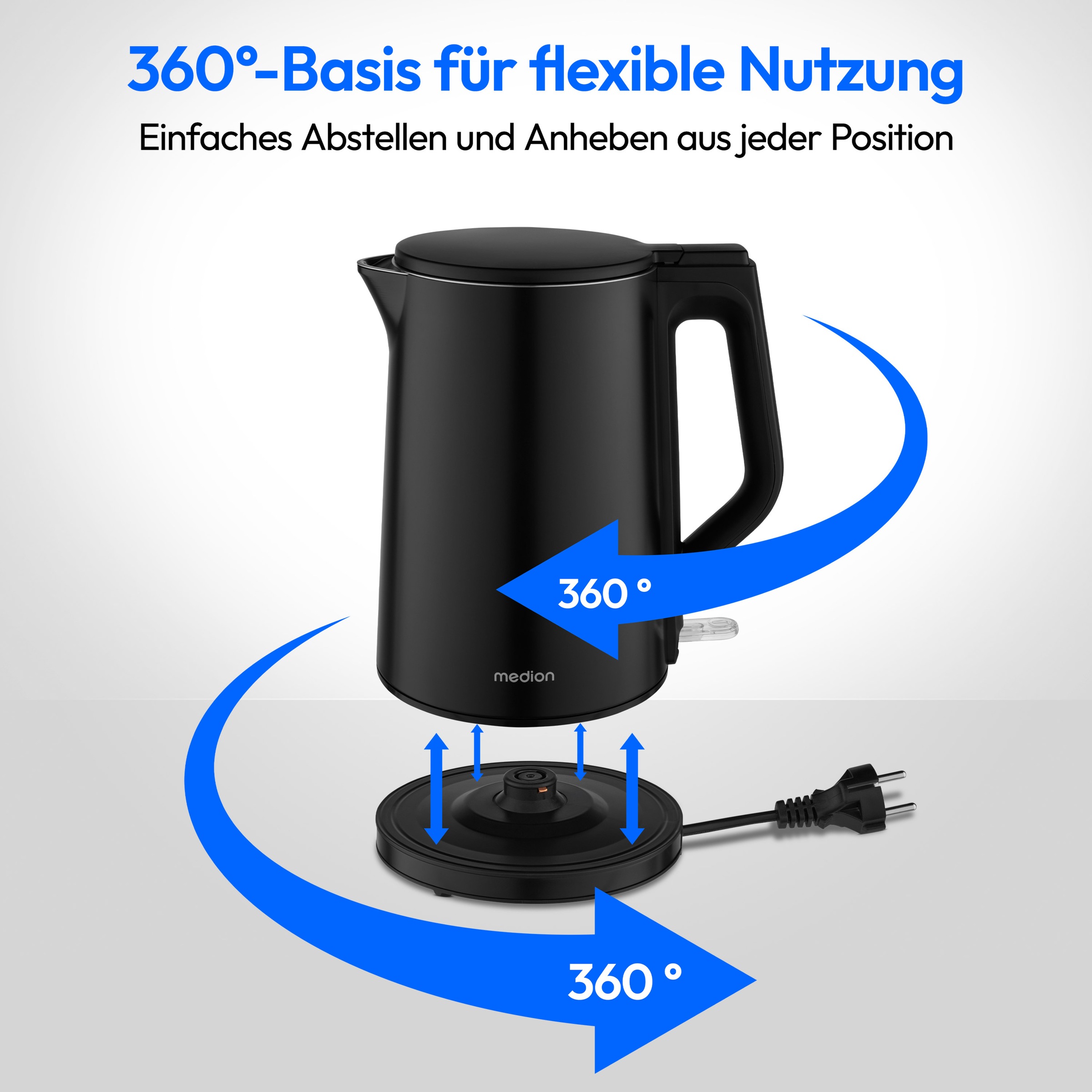 Medion® Wasserkocher »MD12105« 1,5 l 2200 W 2.200 W, 1,5 L, Doppelwandiges Edelstahlgehäuse, 360° basis