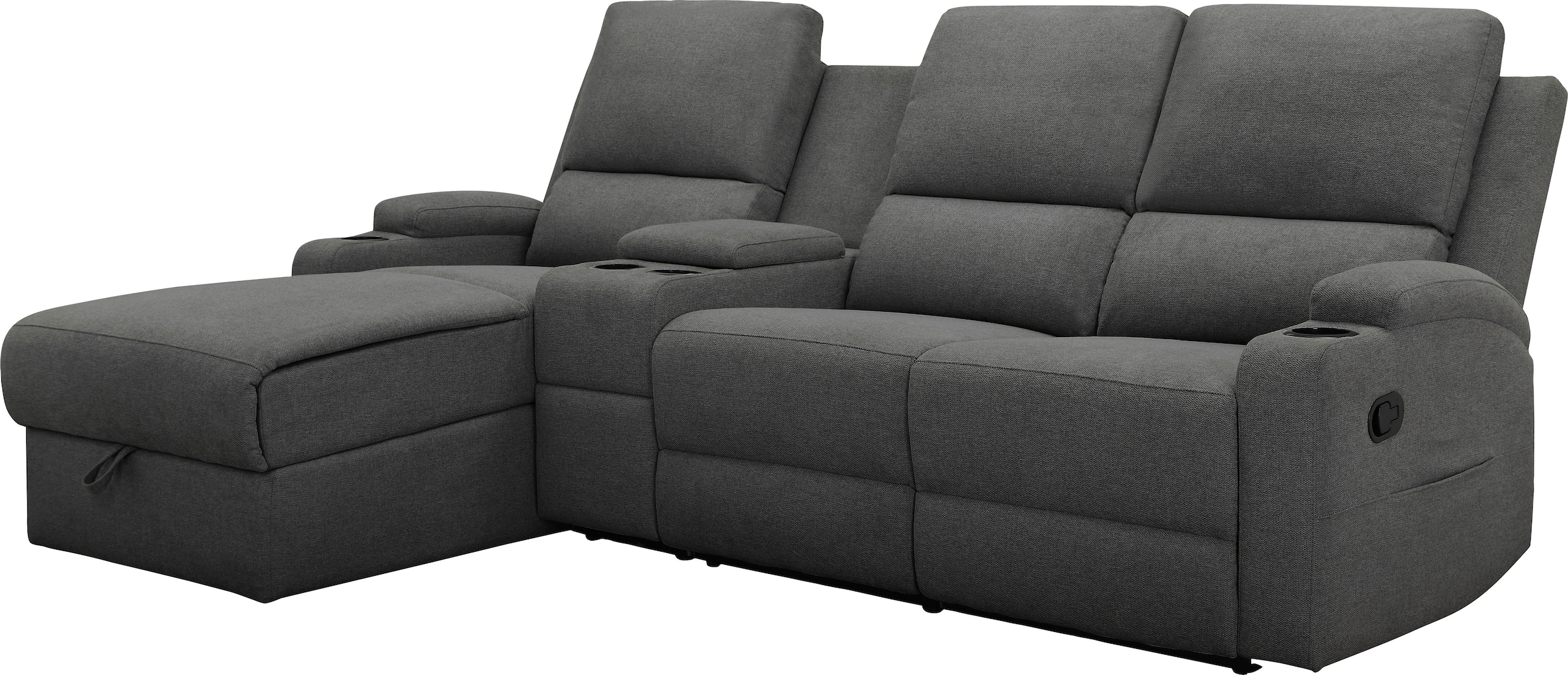 Home affaire Ecksofa »NAPORI Multimediasofa, 3er Kinosessel XXL, L-Form, 3 Bezugsstoffe«, Kinosofa mit Relaxfunktion, Getränkehalter, Staufach und Staukasten