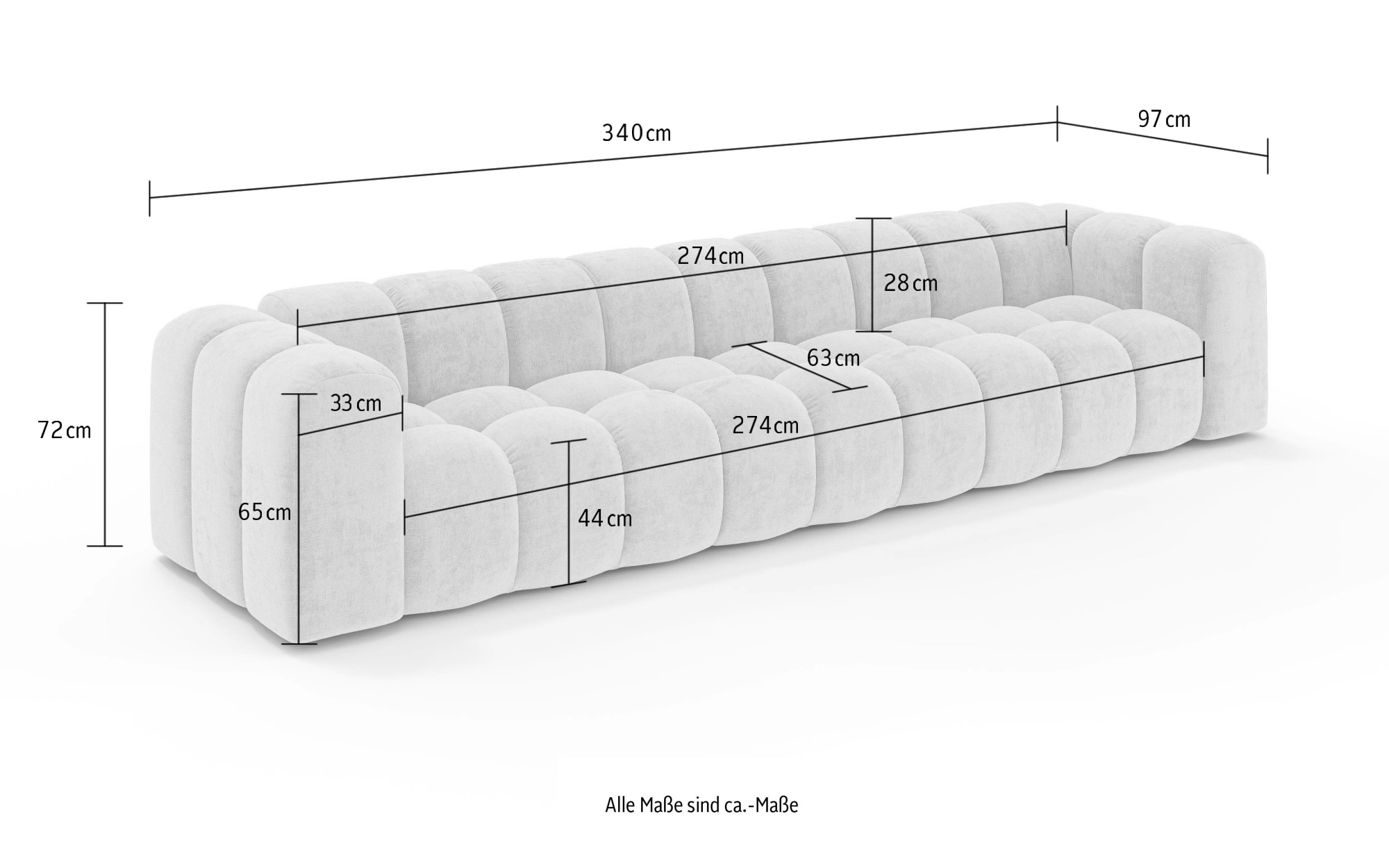 OTTO home Big-Sofa »XL KALLIE Design-Sofa mit Steppung, Bubble-Optik, Breite 340 cm« moderne Steppung, hoher Sitzkomfort und modernes Design