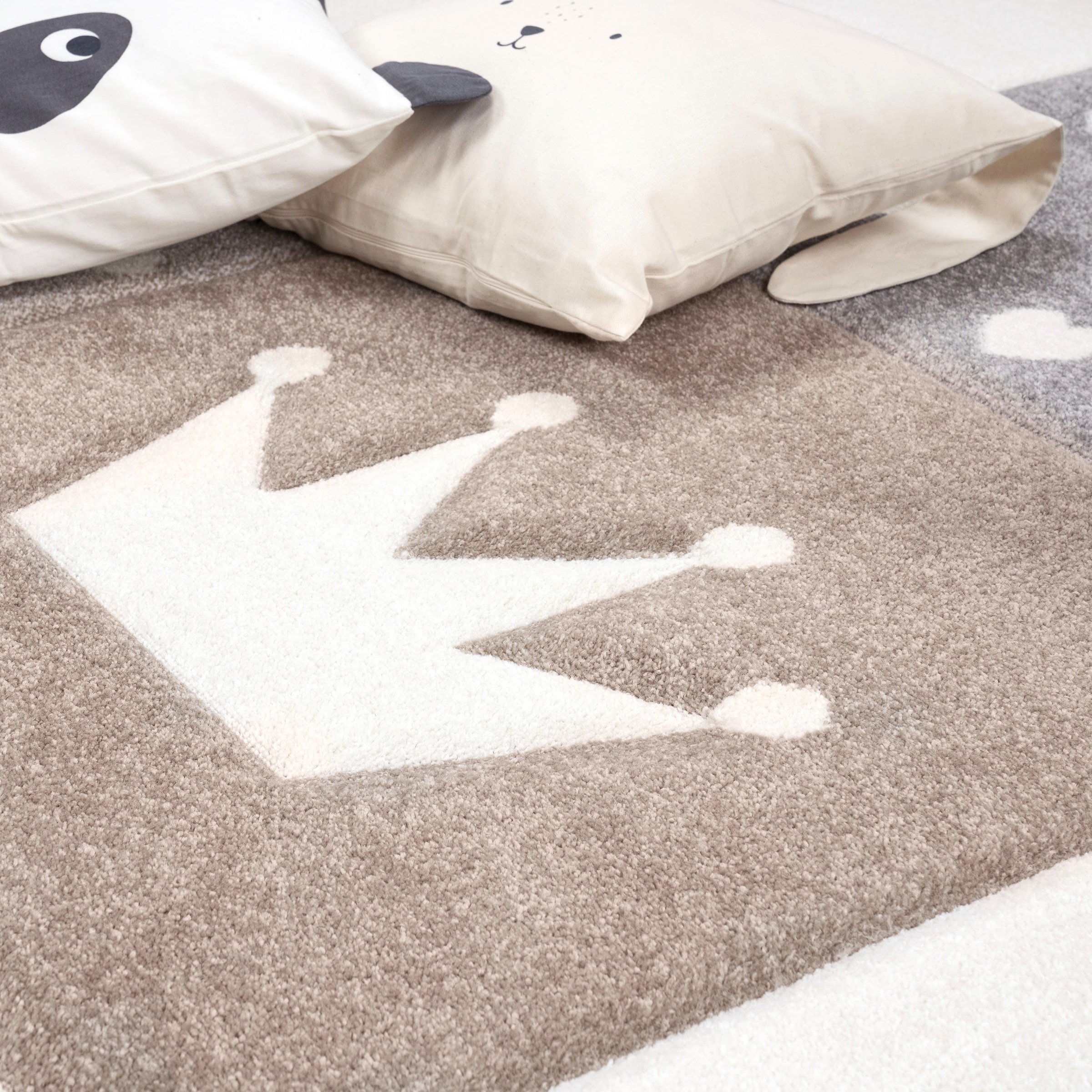 Paco Home Kinderteppich »Cosmo 339« rund 16 mm Höhe Kurzflor, Pastell-Farben, 3D-Effekt, Motiv Herz, Punkte & Krone