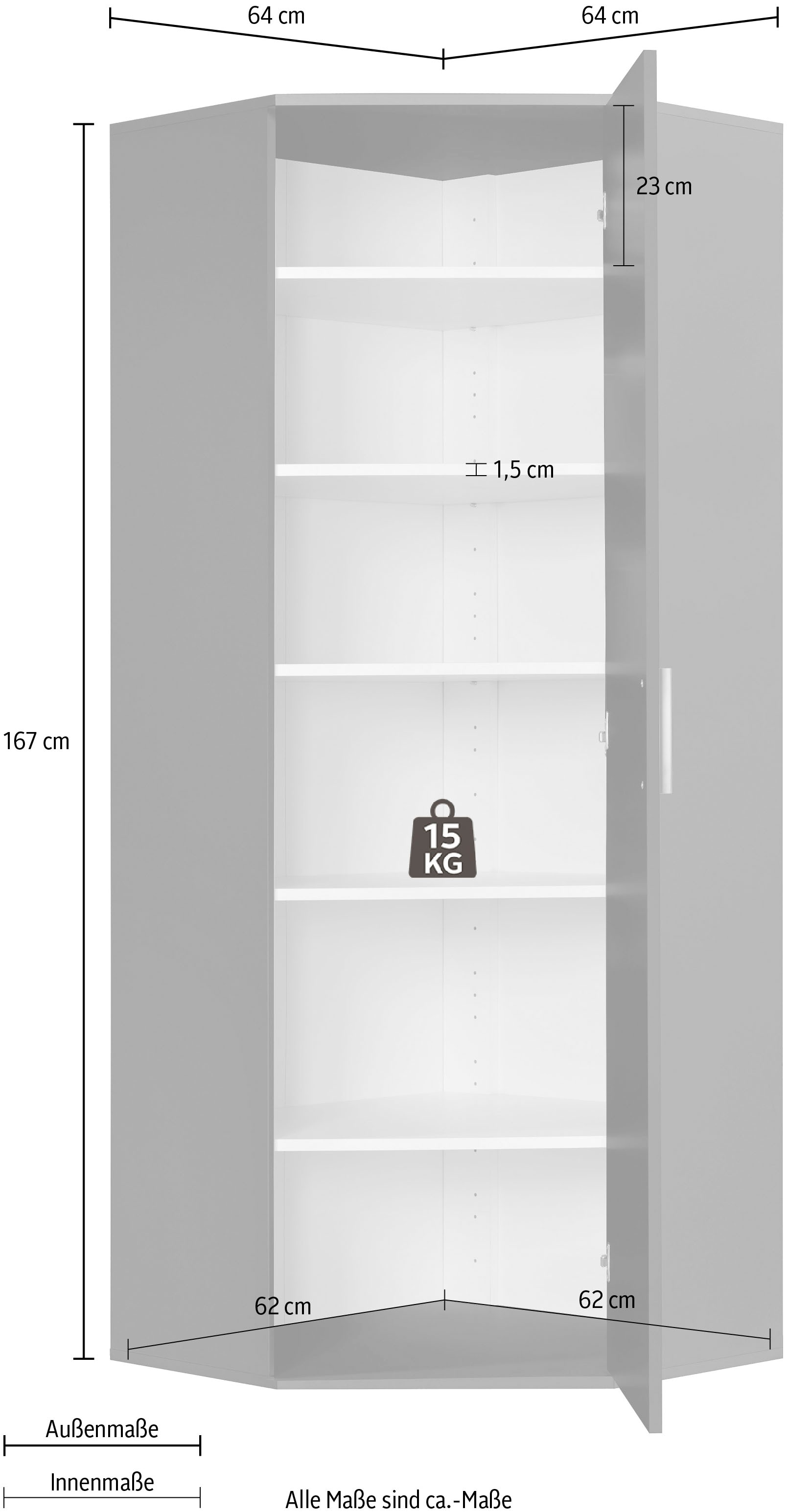Procontour Mehrzweckschrank »Eckschrank Clara BESTSELLER!«, (OTTOs Choice), Höhe 167cm, mit variabel verstellbaren Einlegeböden