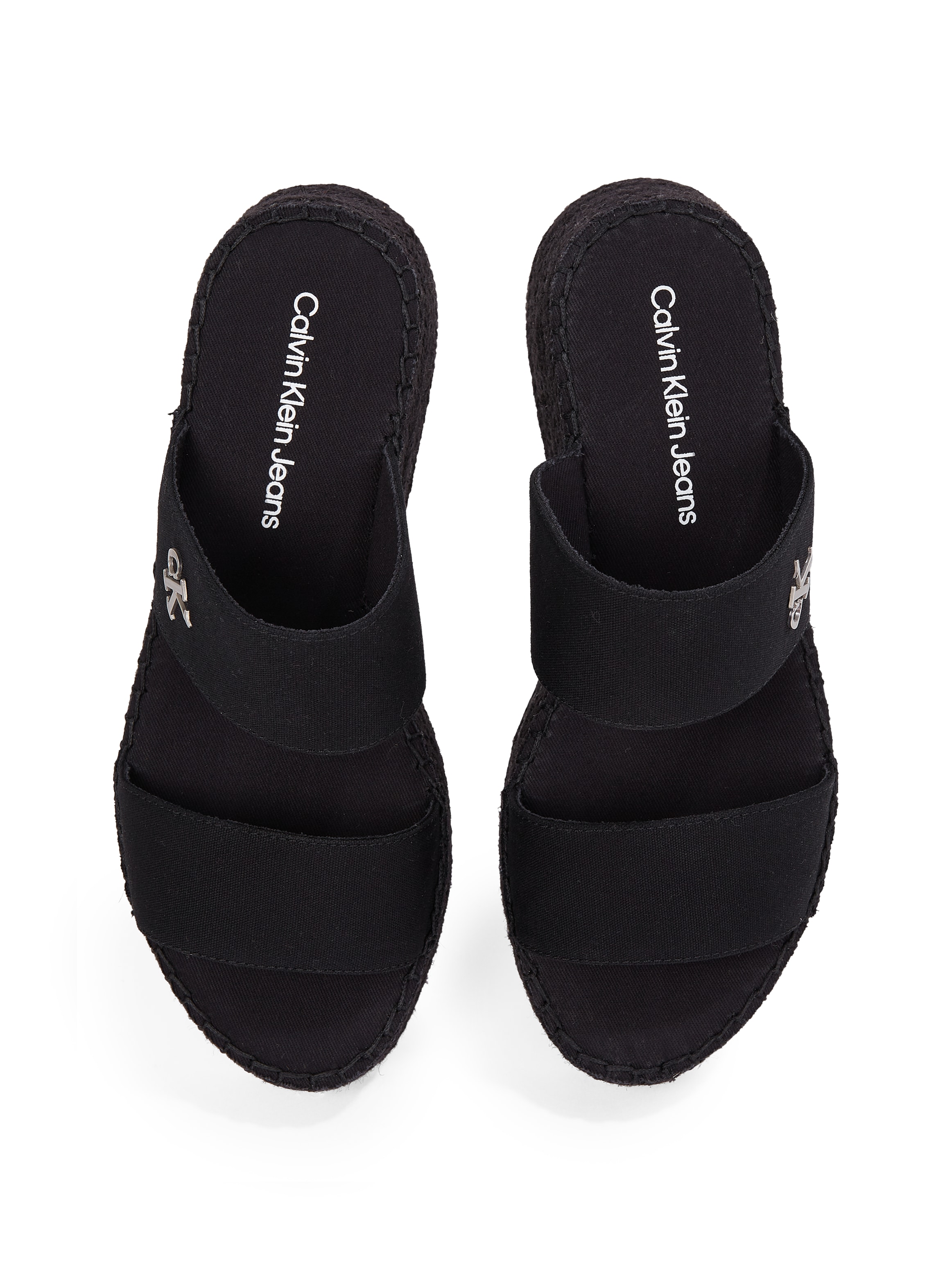 Calvin Klein Jeans Pantolette »SPORTY ROPE MG LTH WEBBING«, Sommerschuh, Schlappen, Pool-Slides, Strandschuh mit Bastbesatz