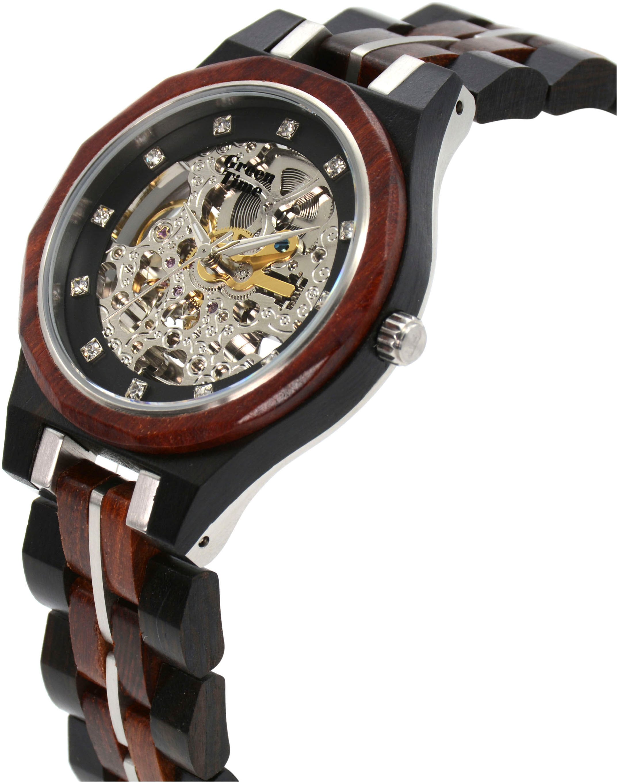 GreenTime Automatikuhr, Armbanduhr, Damenuhr, Holzuhr, Leuchtzeiger