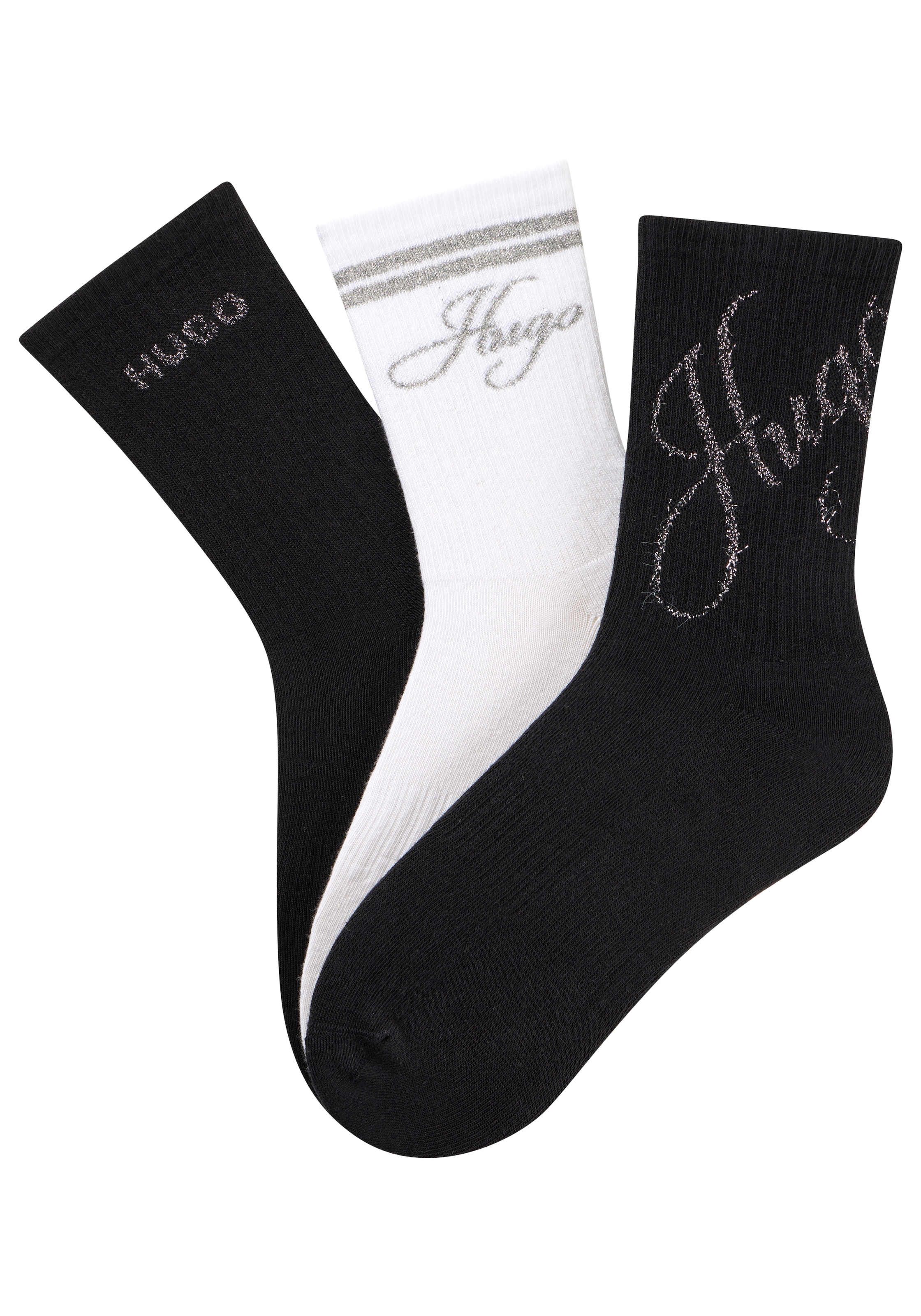 HUGO Underwear Socken »3P QS SHINY LOG CC W« 3 Paar tlg. mit schimmerden Logos