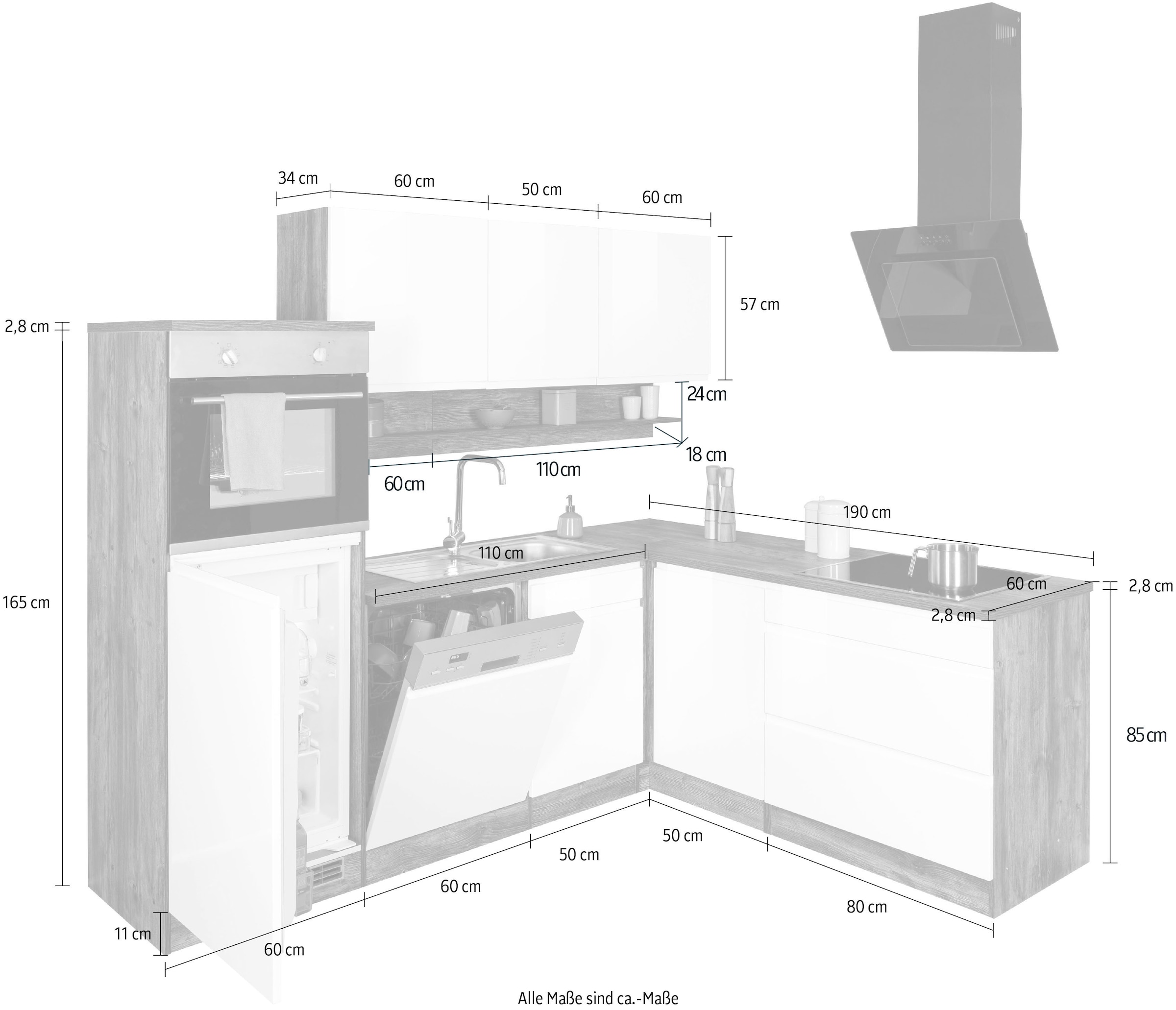 KOCHSTATION Winkelküche »KS-Virginia« Stellbreite 230/190 cm, mit E-Geräten