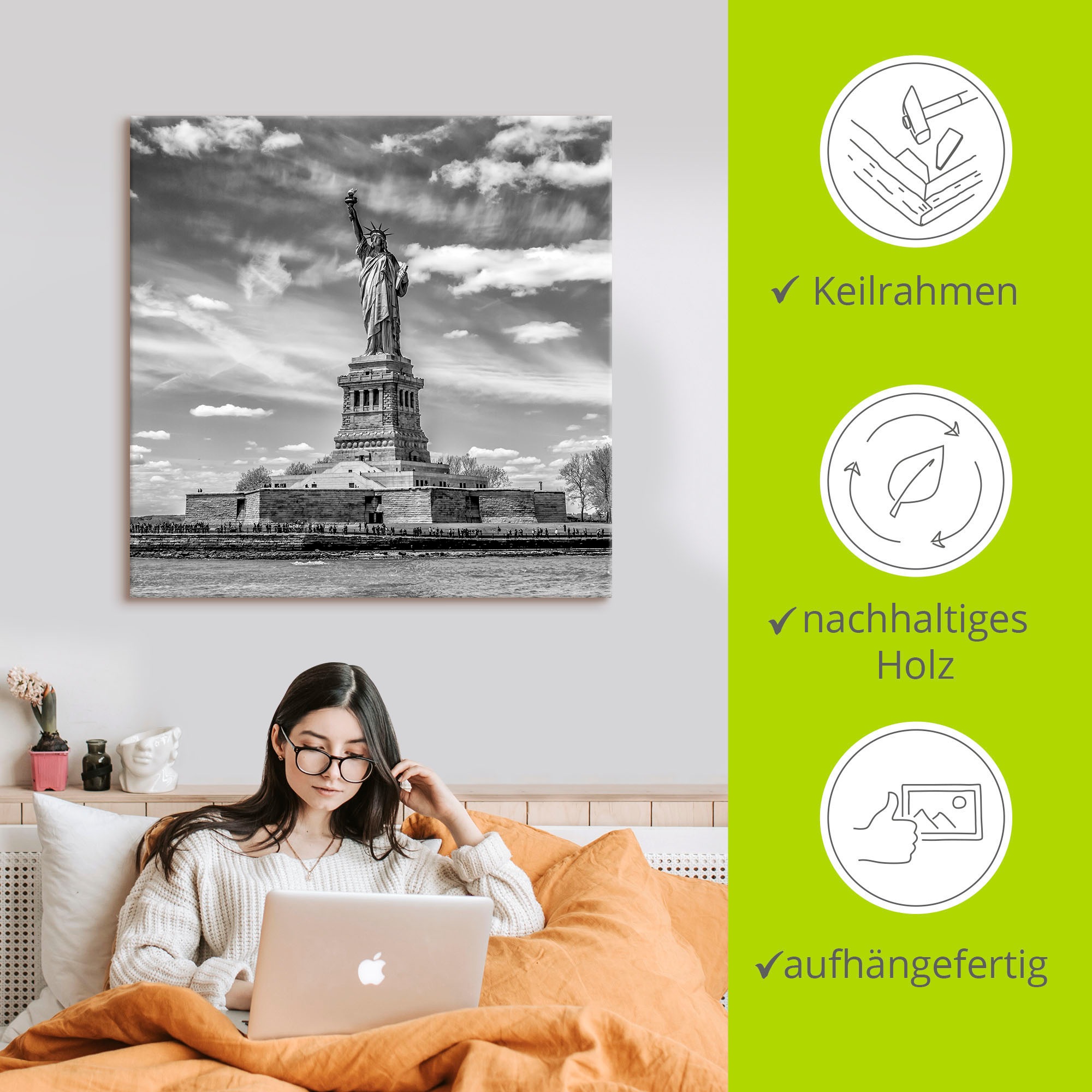 Artland Wandbild »New York City Freiheitsstatue« Amerika 1 Stk. tlg. auf Holzrahmen gespannt