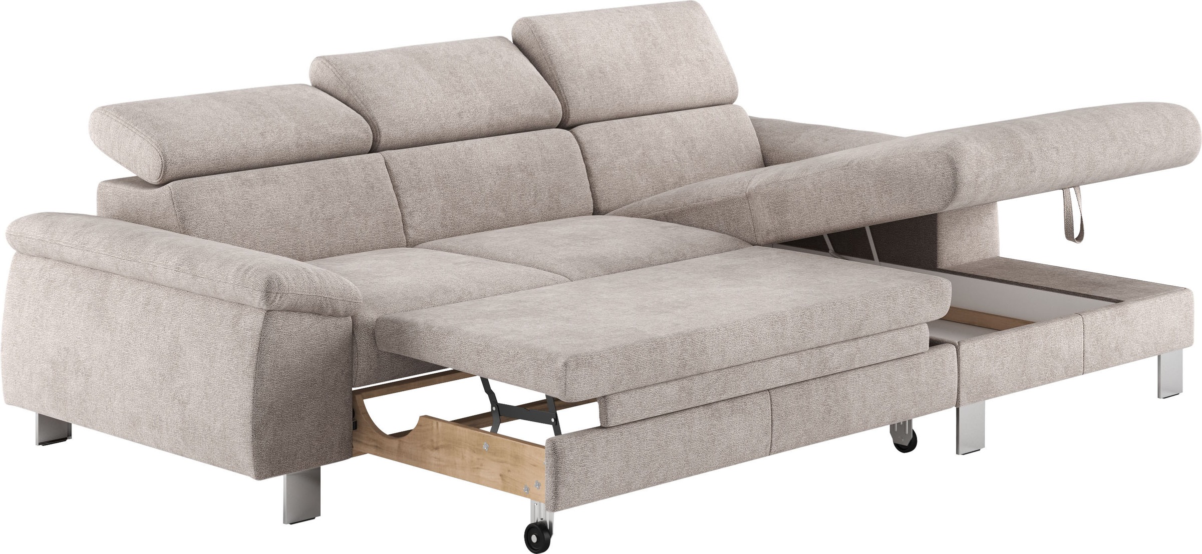 COTTA Ecksofa Komaris, Ecksofa, wahlweise mit RGB-LED-Beleuchtung und Bettfunktion/Bettkasten