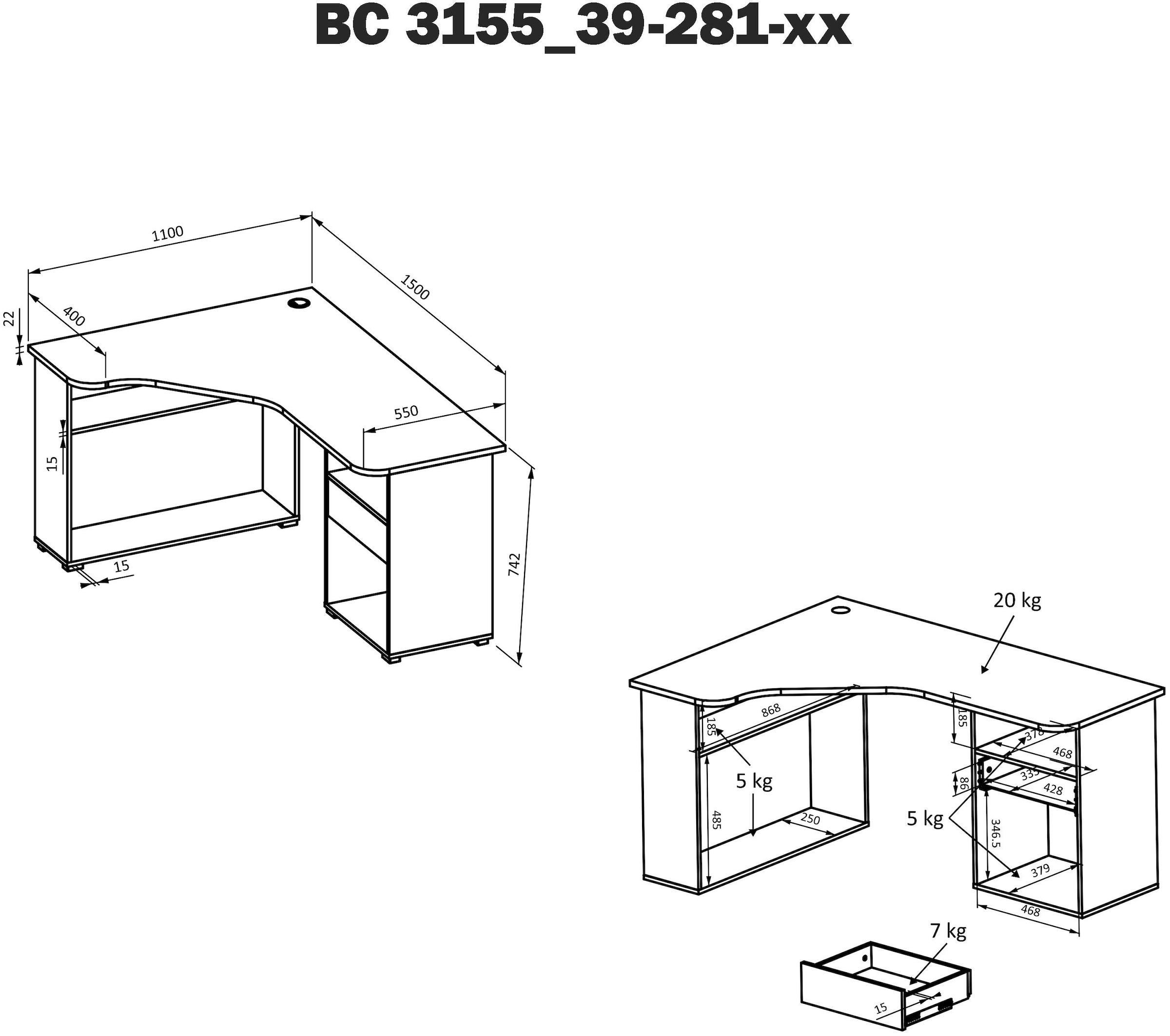 BEGA Schublade OTTO Online »BC3155«, Eckschreibtisch schwarz mit OFFICE und Shop Ablagefächer