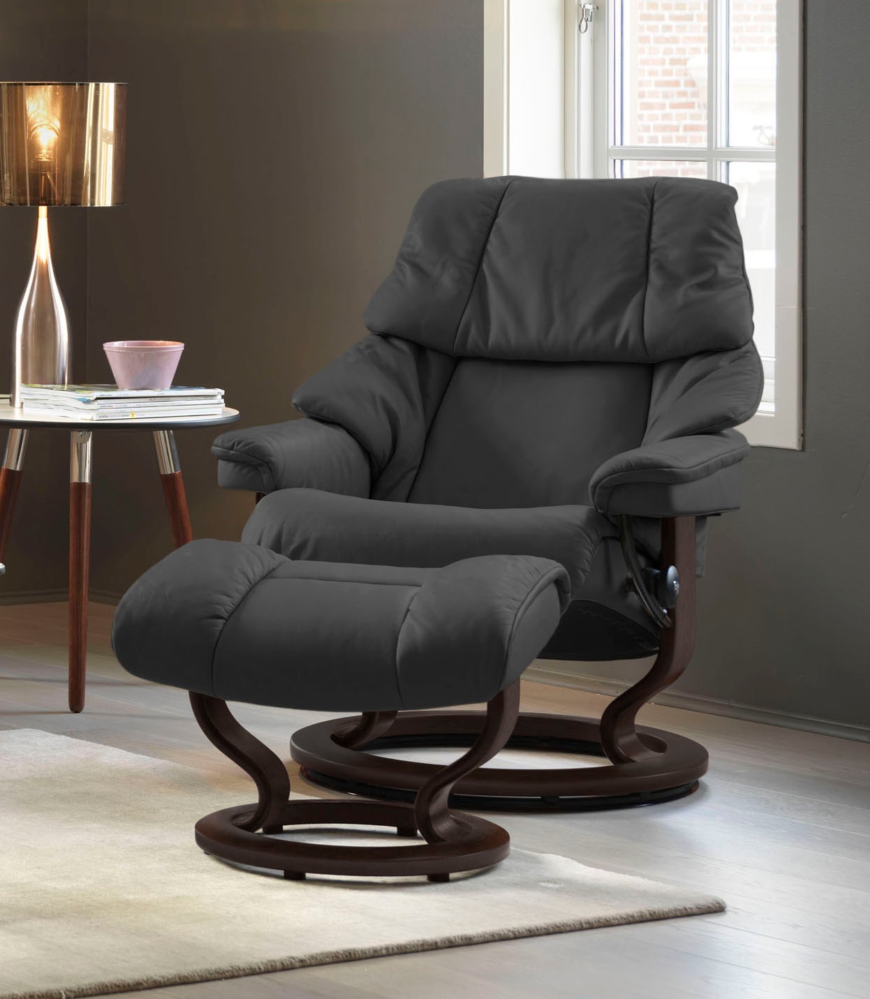 Stressless® Relaxsessel »Reno« Set, Relaxsessel mit Hocker,  mit Hocker, mit Classic Base, Größe S, M & L, Gestell Braun