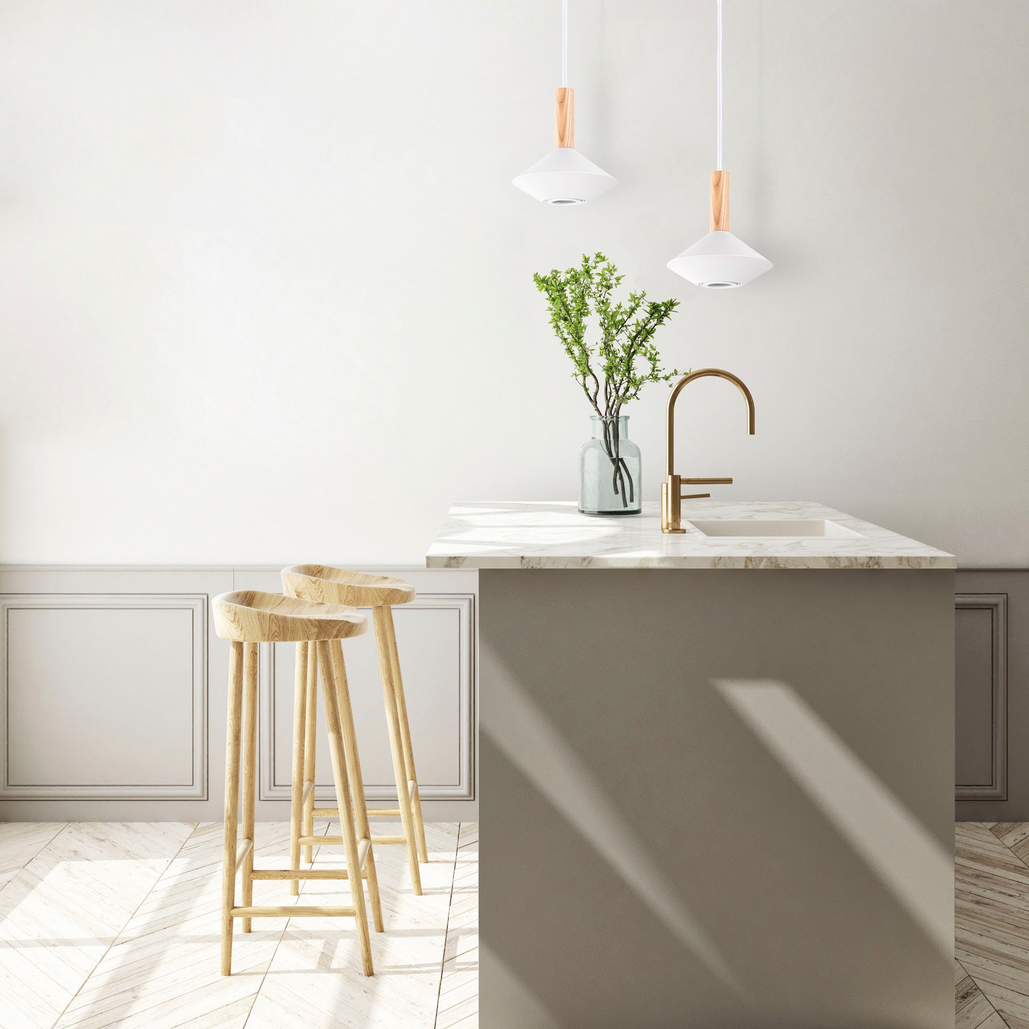 Paco Home Pendelleuchte »MORA«, Leuchtmittel GU10 | ohne Leuchtmittel, Wohnzimmer Esszimmer Trichterform Modern Holz Metall GU10