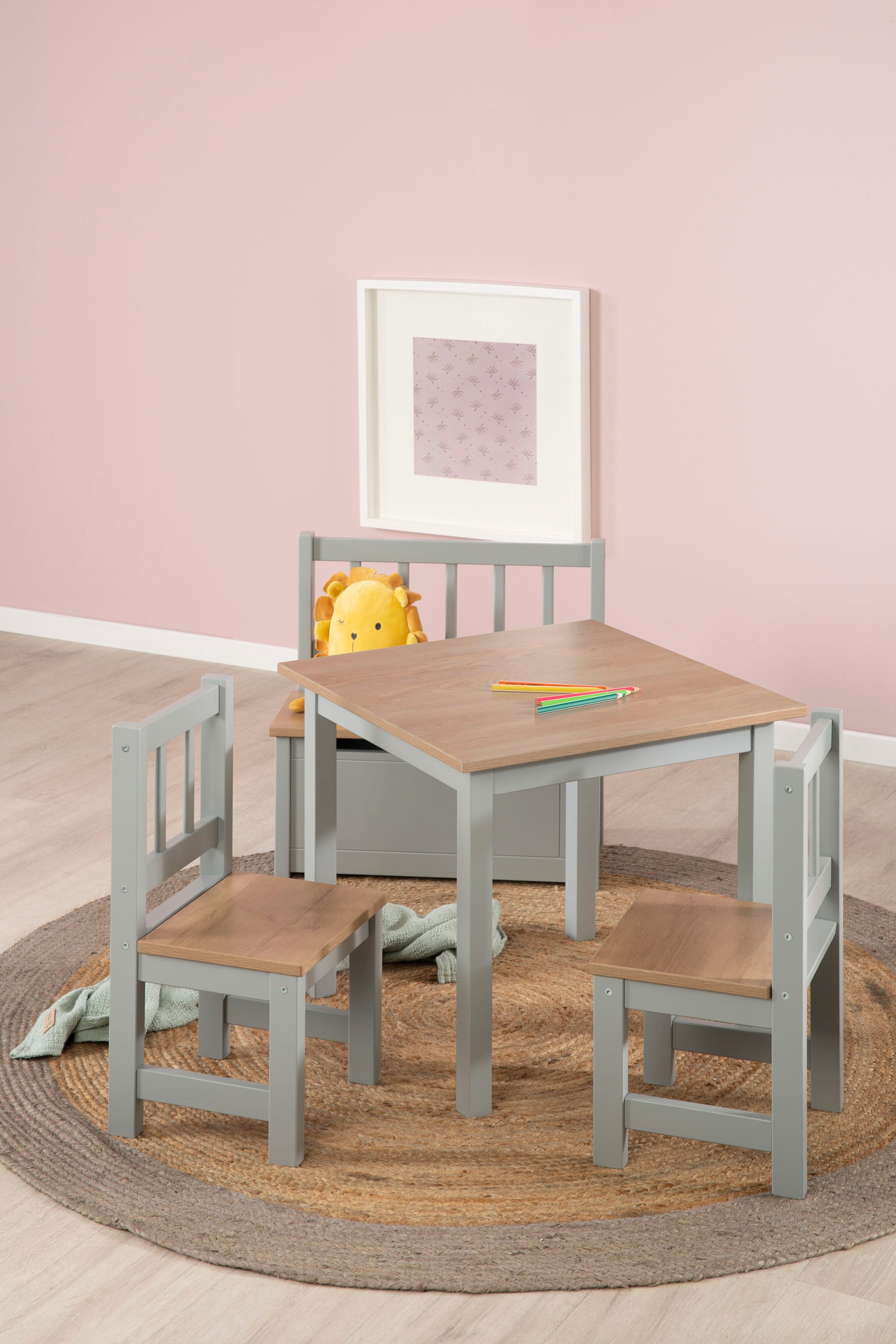 roba® Kindersitzgruppe »Woody, Holzdekor/taupe«, (3 tlg.)