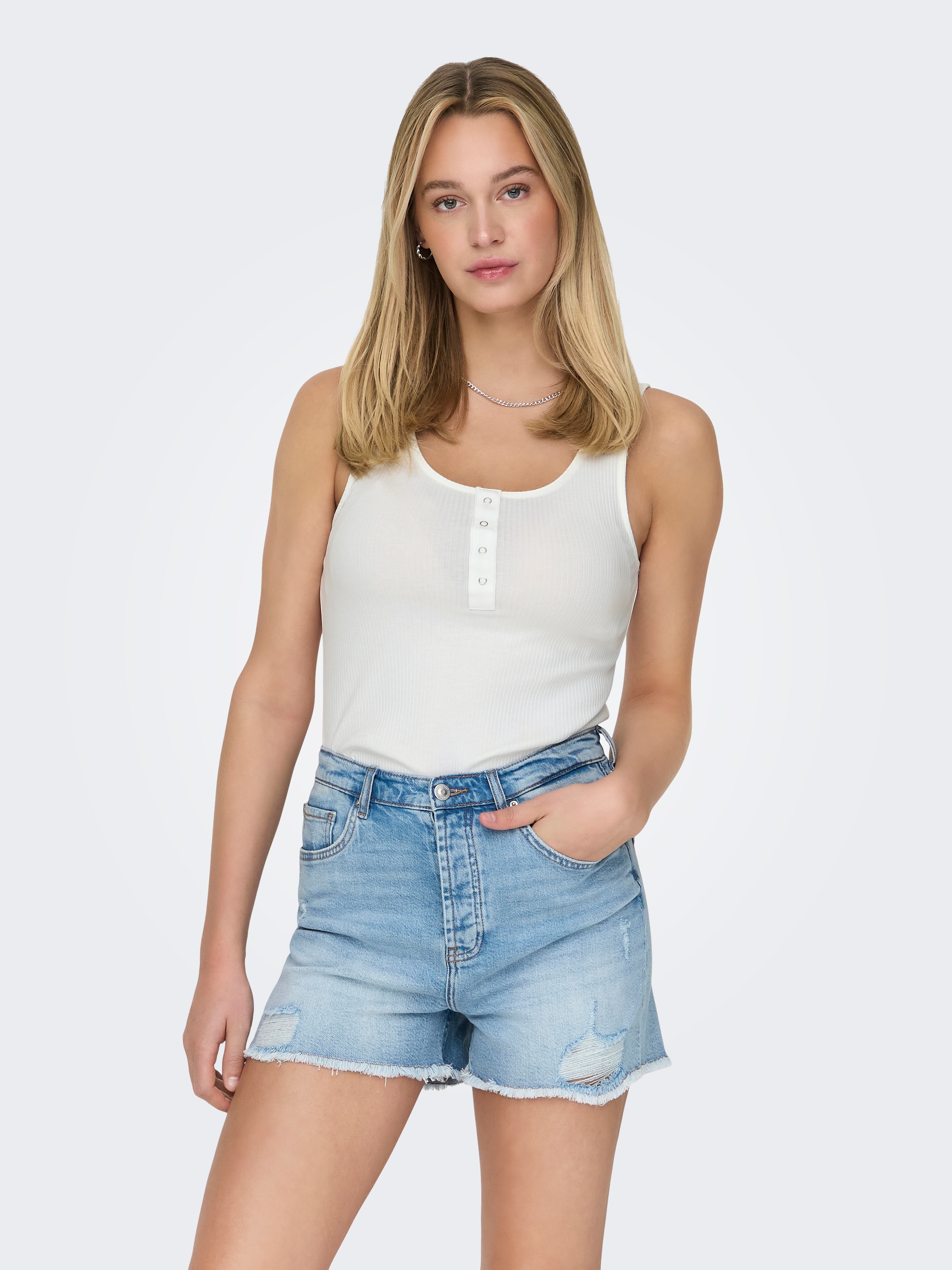 ONLY Ripptanktop »ONLSIMPLE LIFE S/L BUTTON TOP JRS CS 2PK«, (Packung, 2 tlg.)