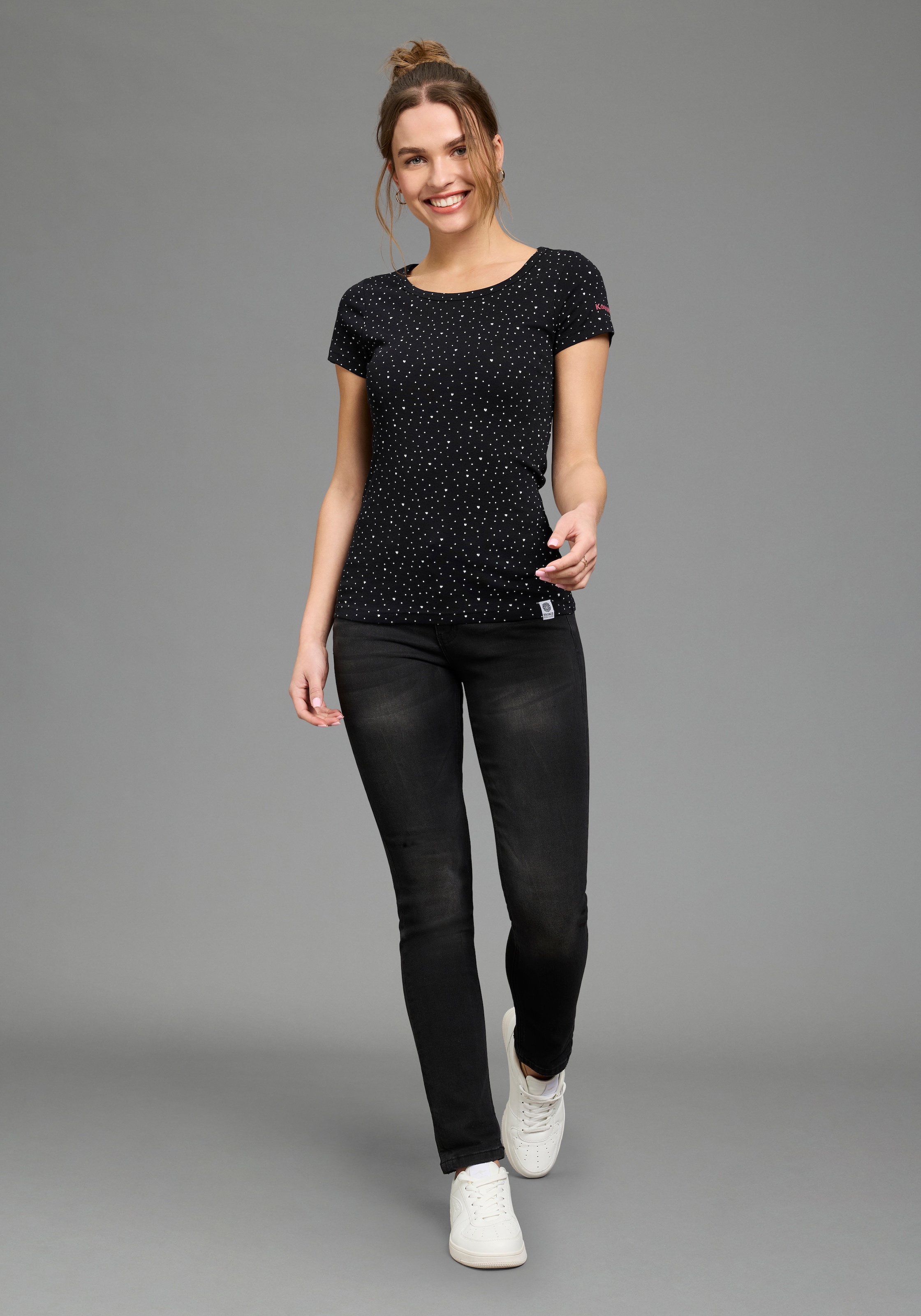 KangaROOS T-Shirt Kurzarm,  elastische Rippware,  mit Herz-Muster,  Rundhalsausschnitt