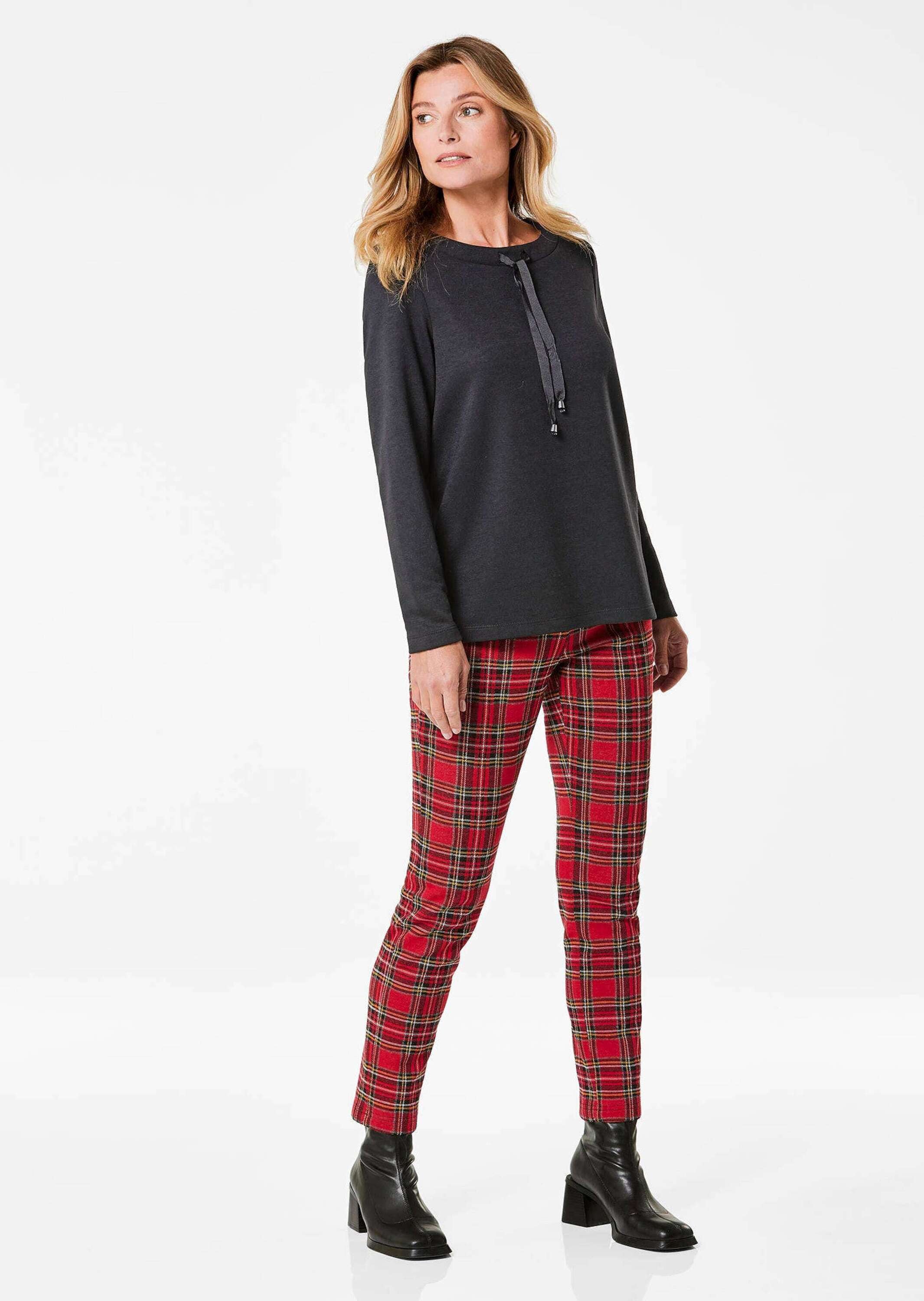 GOLDNER Print-Shirt »Kurzgröße Sweatshirt mit Kragen und Tunnelzug« Ohne