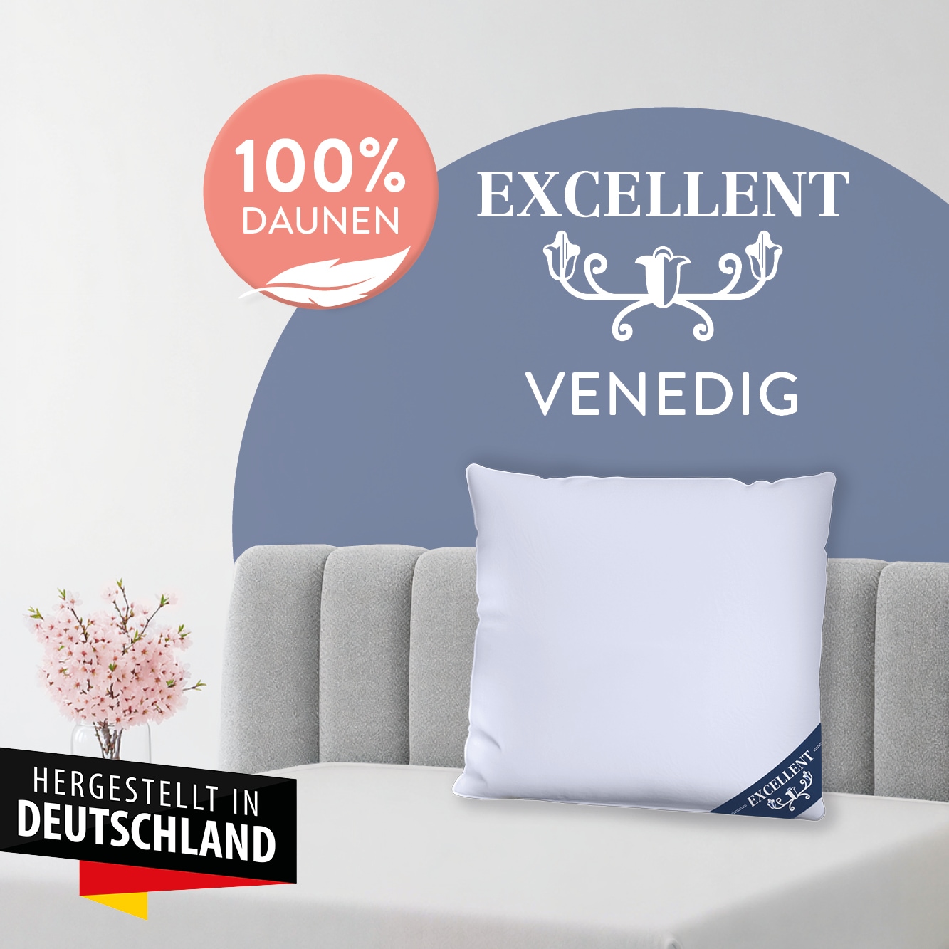 Excellent 3-Kammer-Kopfkissen »Venedig, Kissenparade1 tlg. oder 2 tlg.  40x40-80x80 cm« Füllung: weisseneueDaunenKlasseI100DaunenAussenweisseneueFedernKlasseI100FedernInnen 1 Stk. tlg. hergestellt in Deutschland