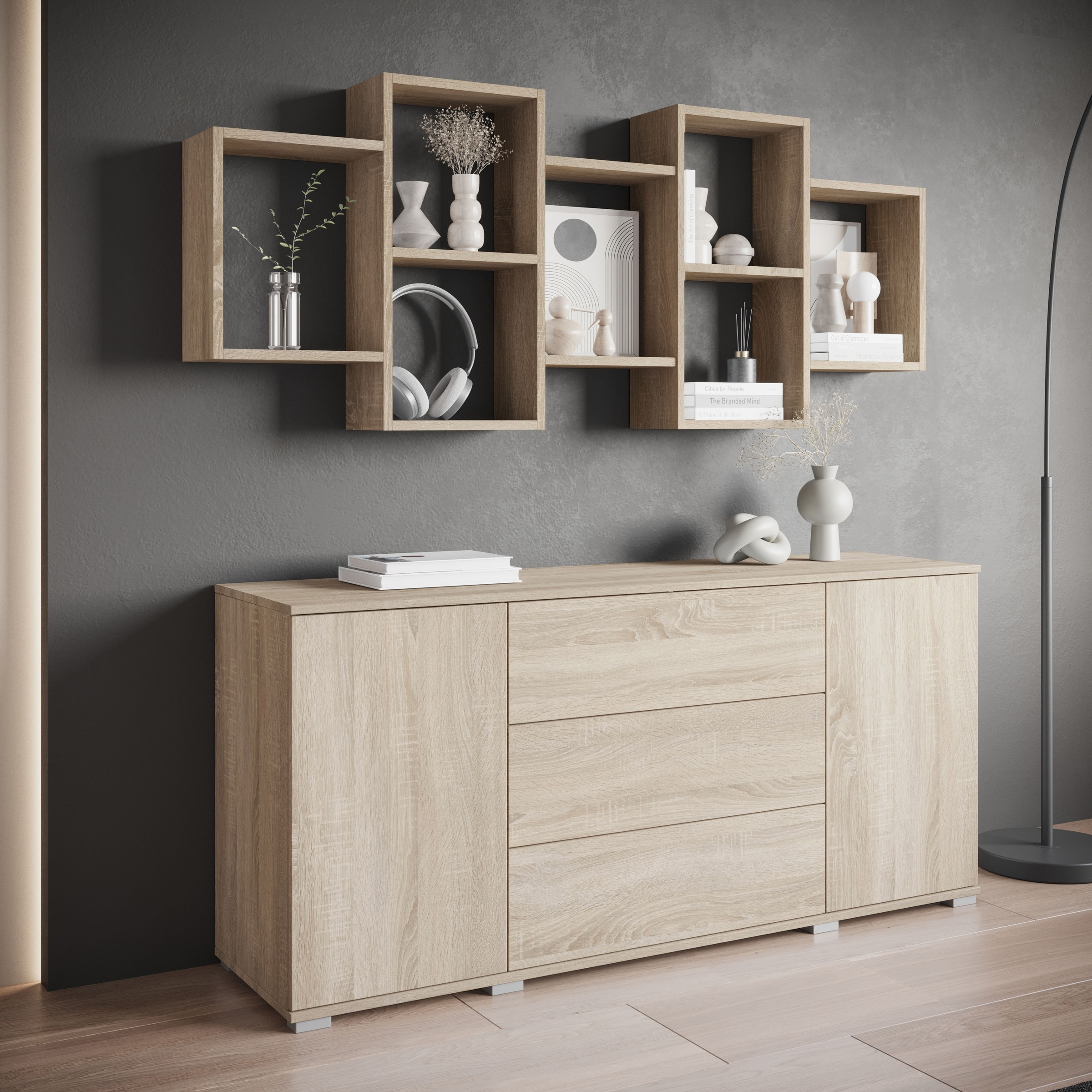 INOSIGN Wandboard »Wandregal Trio«, (1 St.), Stell- oder Hängeregal, 10 offene Fächer, flexibel montierbar