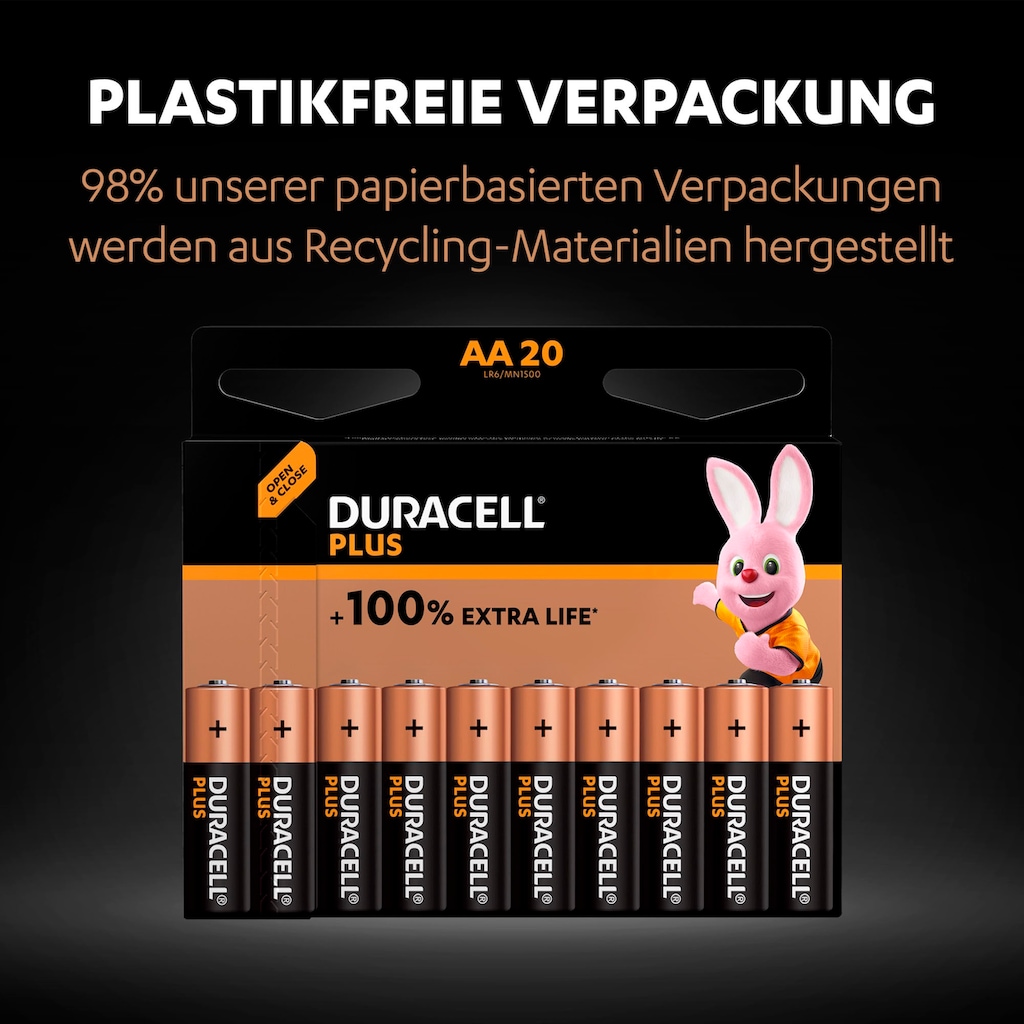 Duracell Batterie »Plus AA Mignon Alkaline-Batterien, 1.5V LR6 MN1500, 20er-Pack«, 1,5 V, (Set, 20 St.)