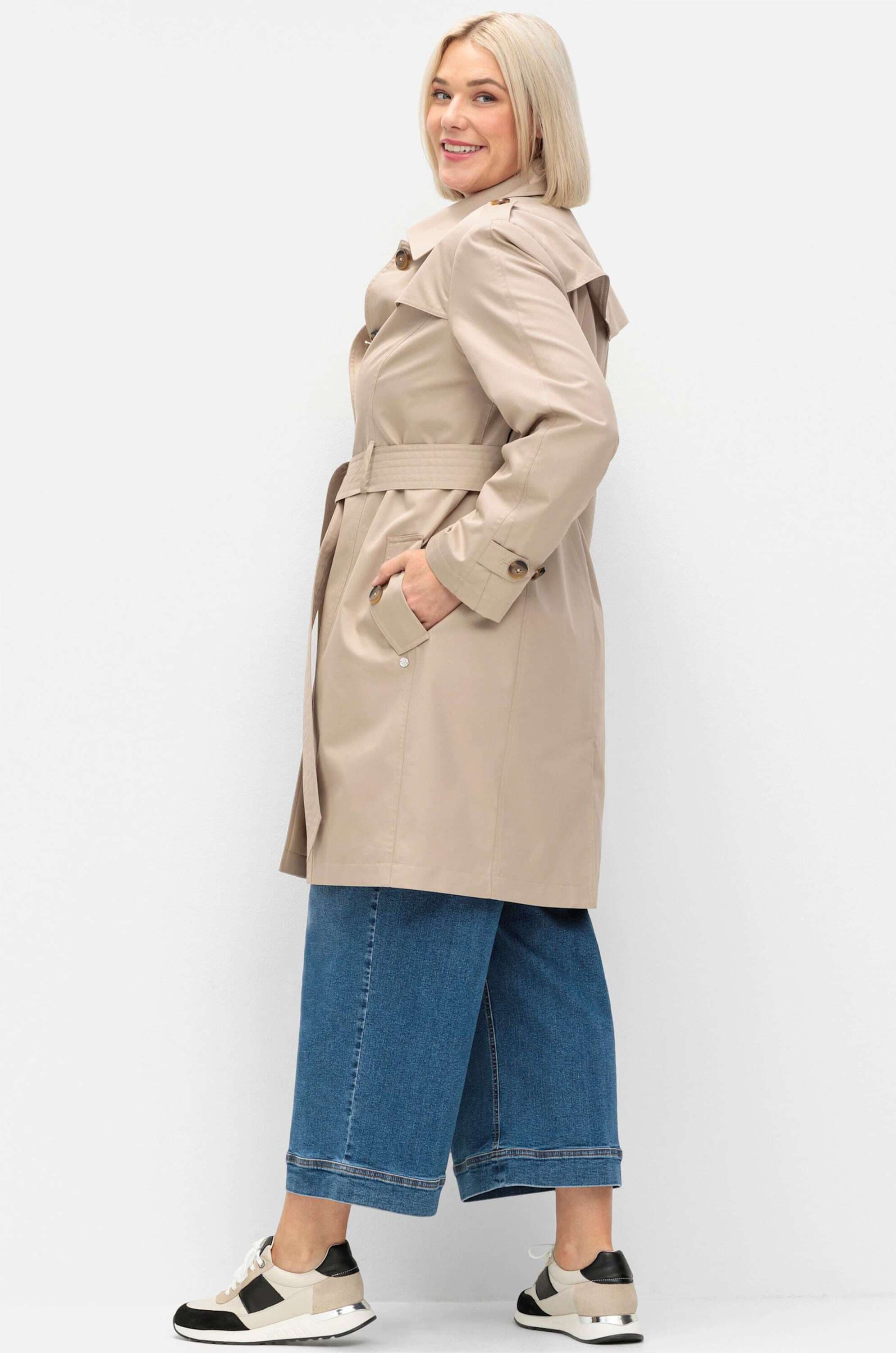 Sheego Langjacke »Trenchcoat Trenchcoat mit Schulterriegel« ohne Kapuze