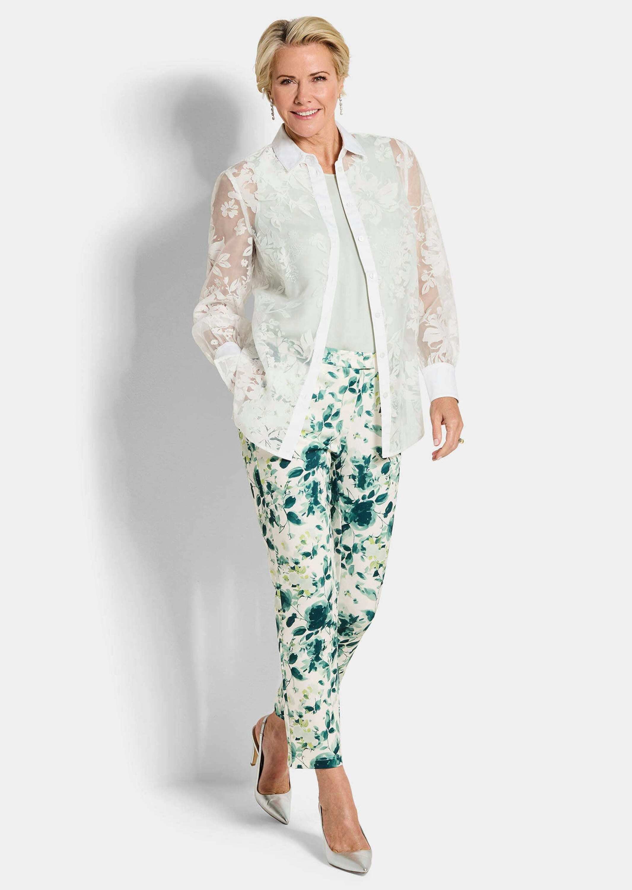 GOLDNER Hemdbluse »Kurzgröße Hemdbluse mit floralem Muster« florale Ausbrennerware