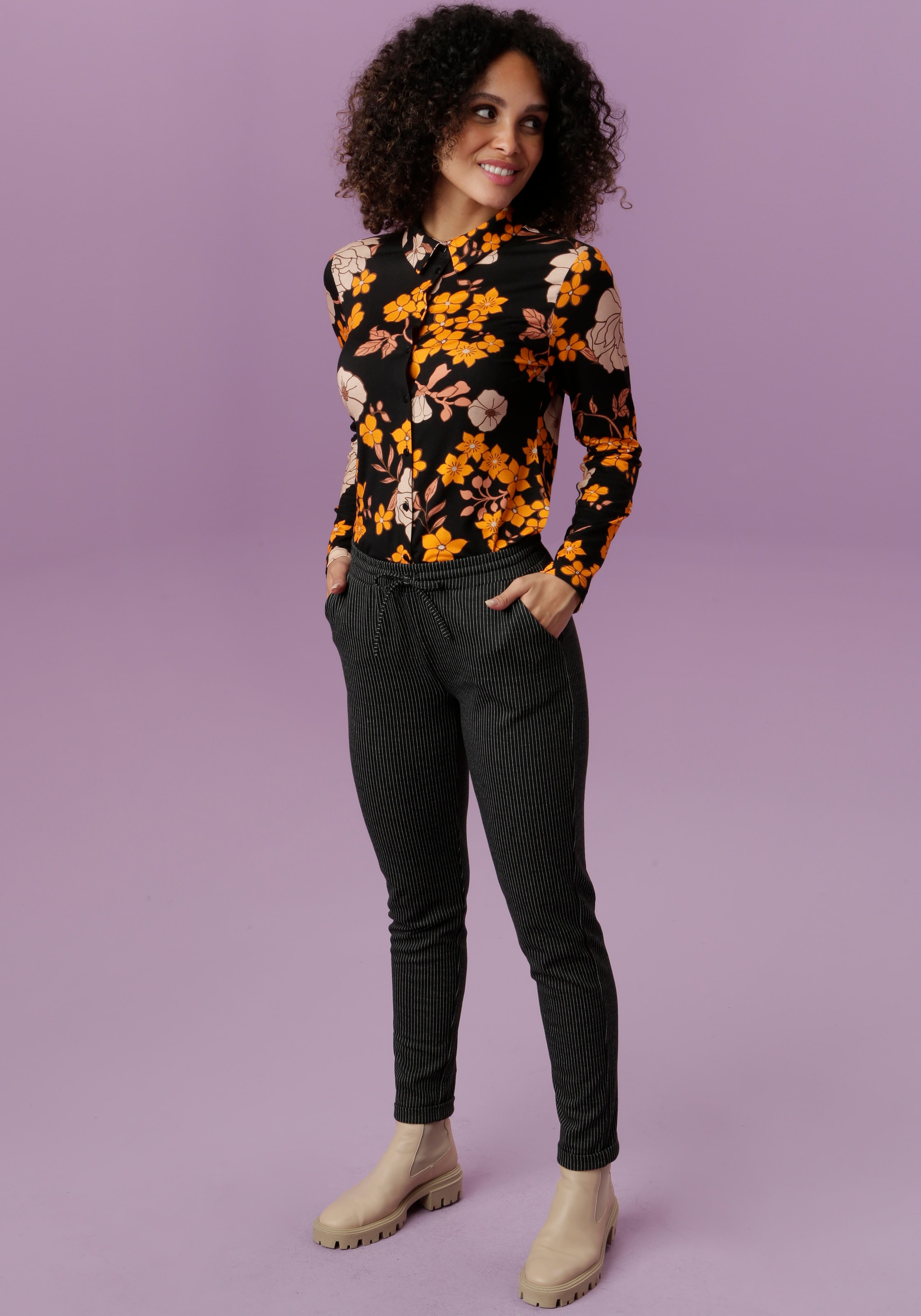 Aniston SELECTED Hemdbluse, Shop Blumendruck mit im Online OTTO farharmonischem